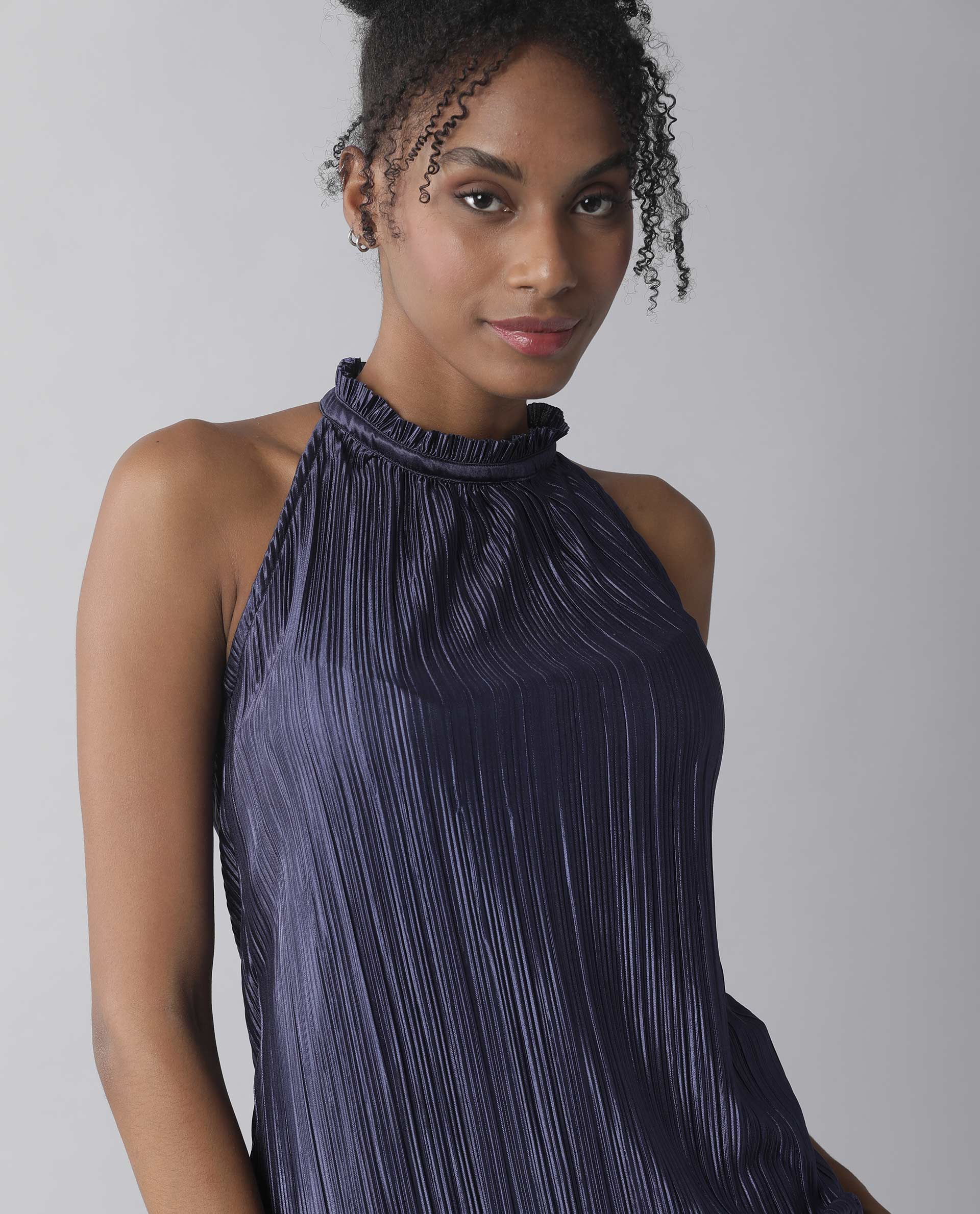 Rareism Womens Navy Sleeveless Halter Neck Top - Aahva