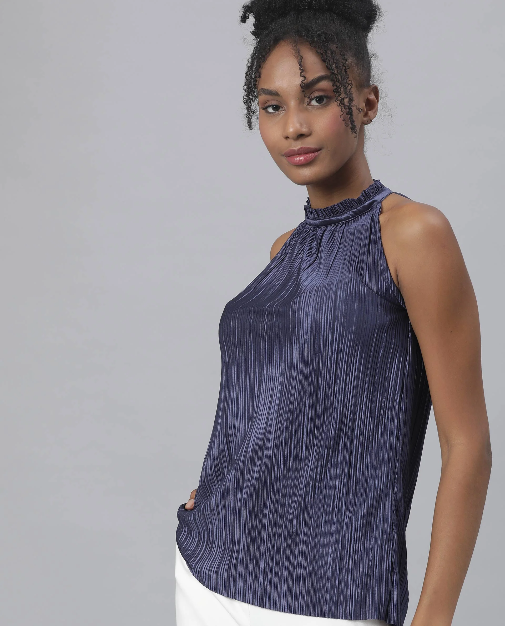 Rareism Womens Navy Sleeveless Halter Neck Top - Aahva - Image 5