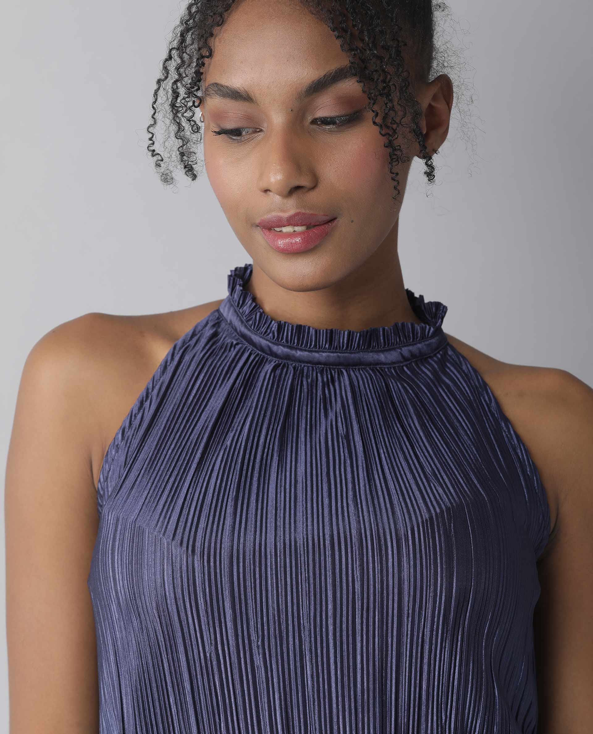 Rareism Womens Navy Sleeveless Halter Neck Top - Aahva - Image 8