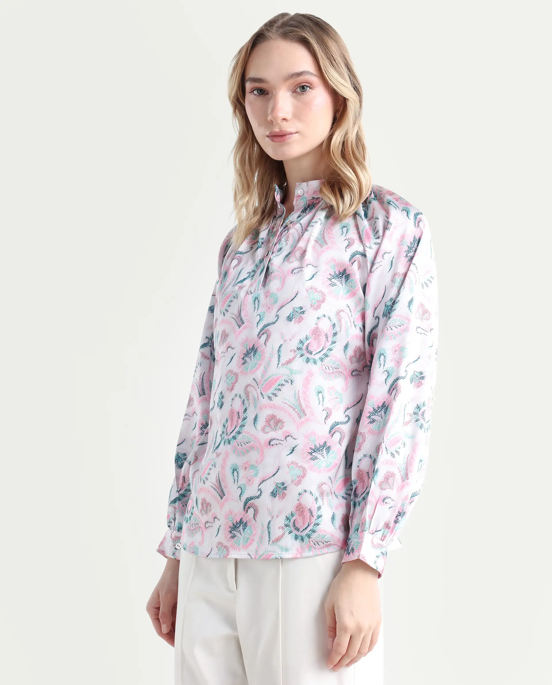 Rareism Women's Aaylinn Multi Polyester Blend High Neck Floral Print Cuffed Sleeve Relaxed Fit Top - Image 5