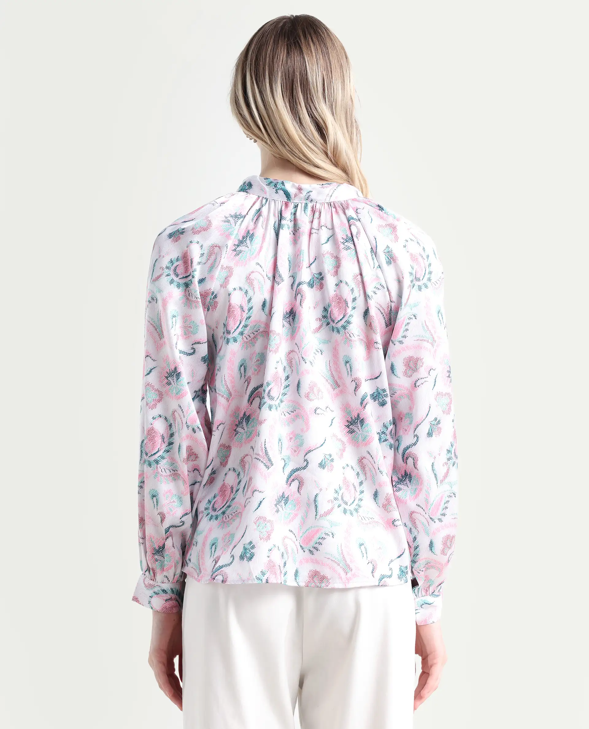 Rareism Women's Aaylinn Multi Polyester Blend High Neck Floral Print Cuffed Sleeve Relaxed Fit Top - Image 7