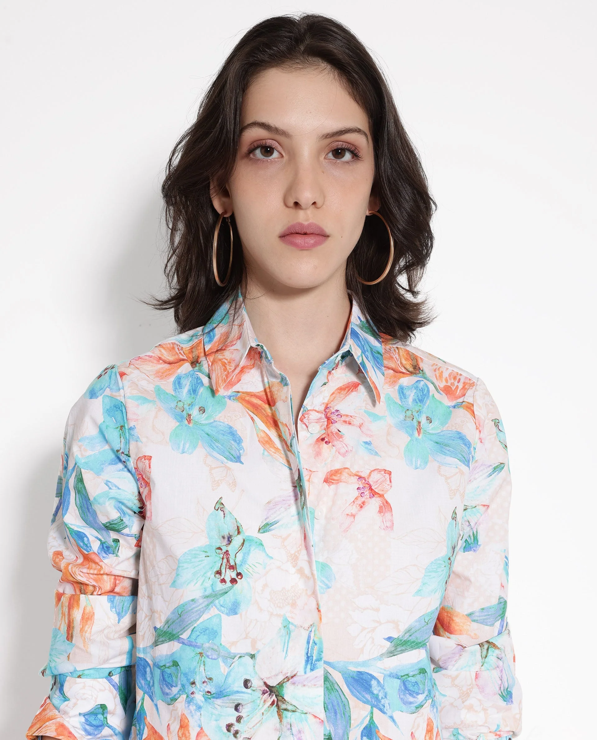 Rareism Women's Abbi Off White Cotton Spread Collar Floral Print Cuffed Sleeve Relaxed Fit Top - Image 2