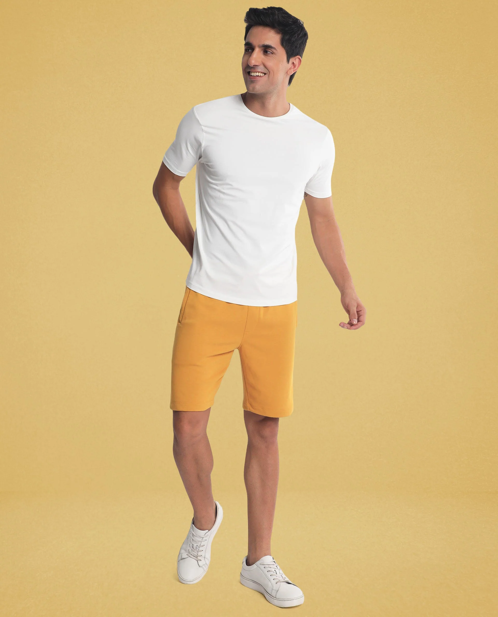 Rare Rabbit Men's Abbys French Mustard Plain Shorts - Image 2