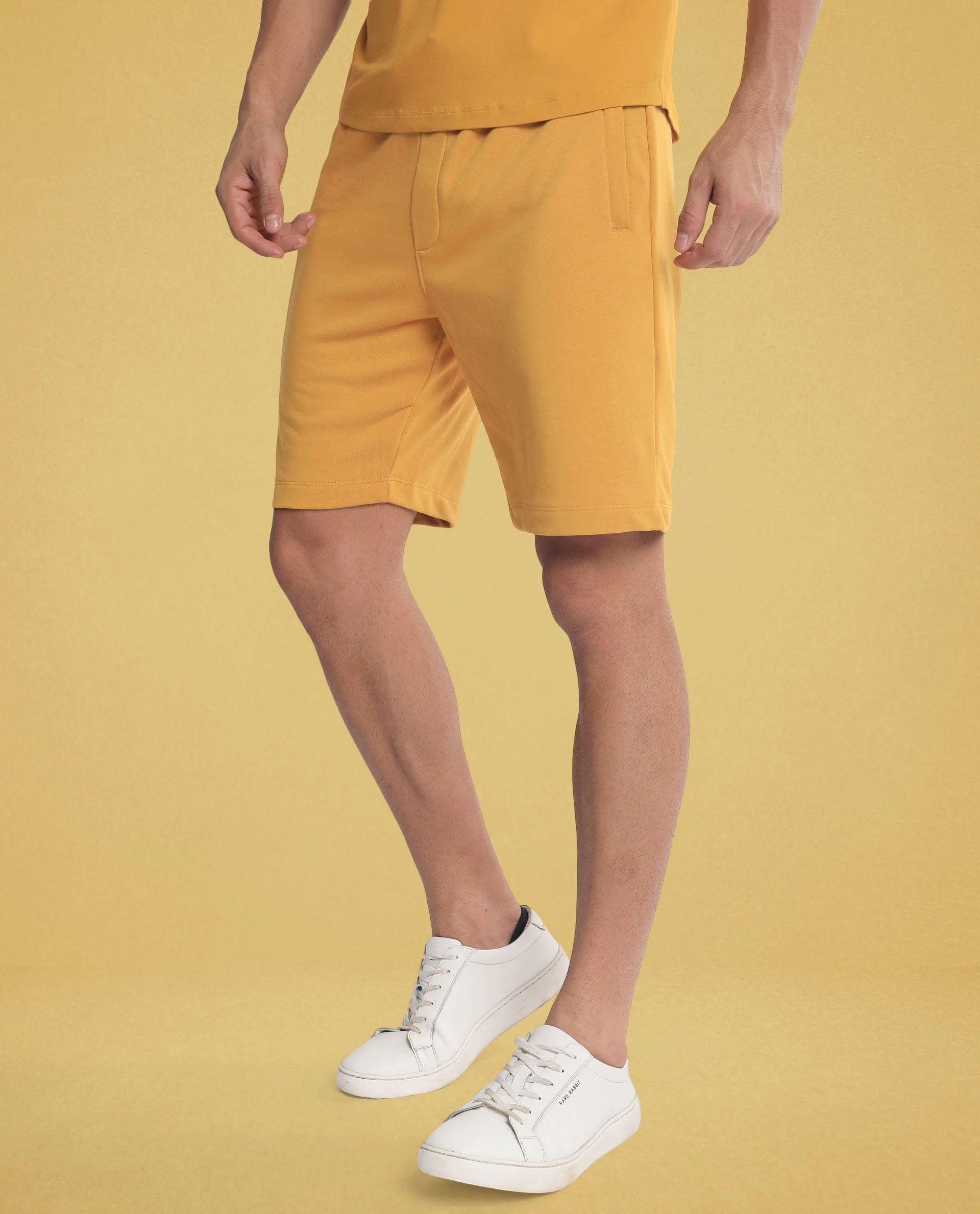 Rare Rabbit Men's Abbys French Mustard Plain Shorts - Image 3