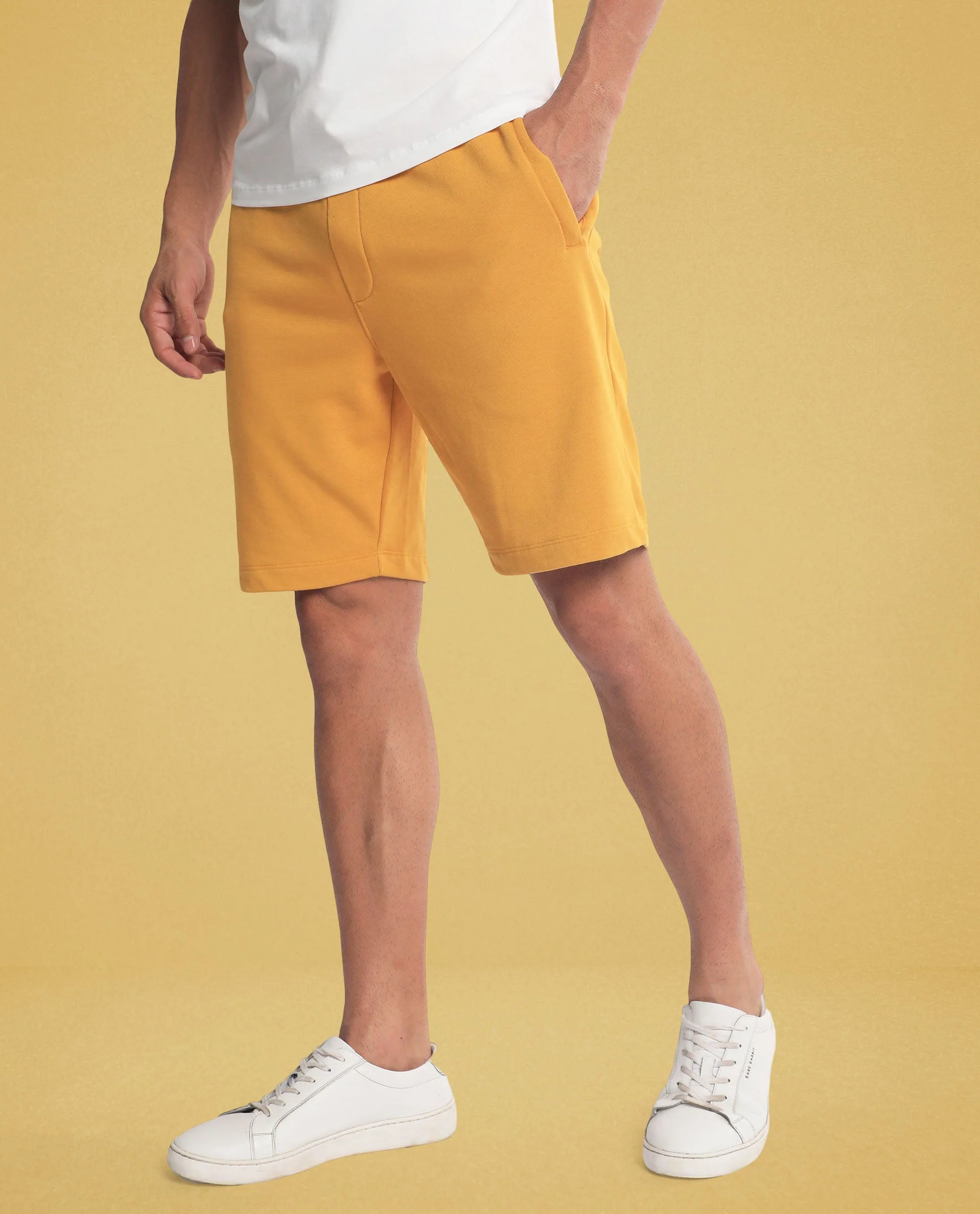 Rare Rabbit Men's Abbys French Mustard Plain Shorts - Image 4
