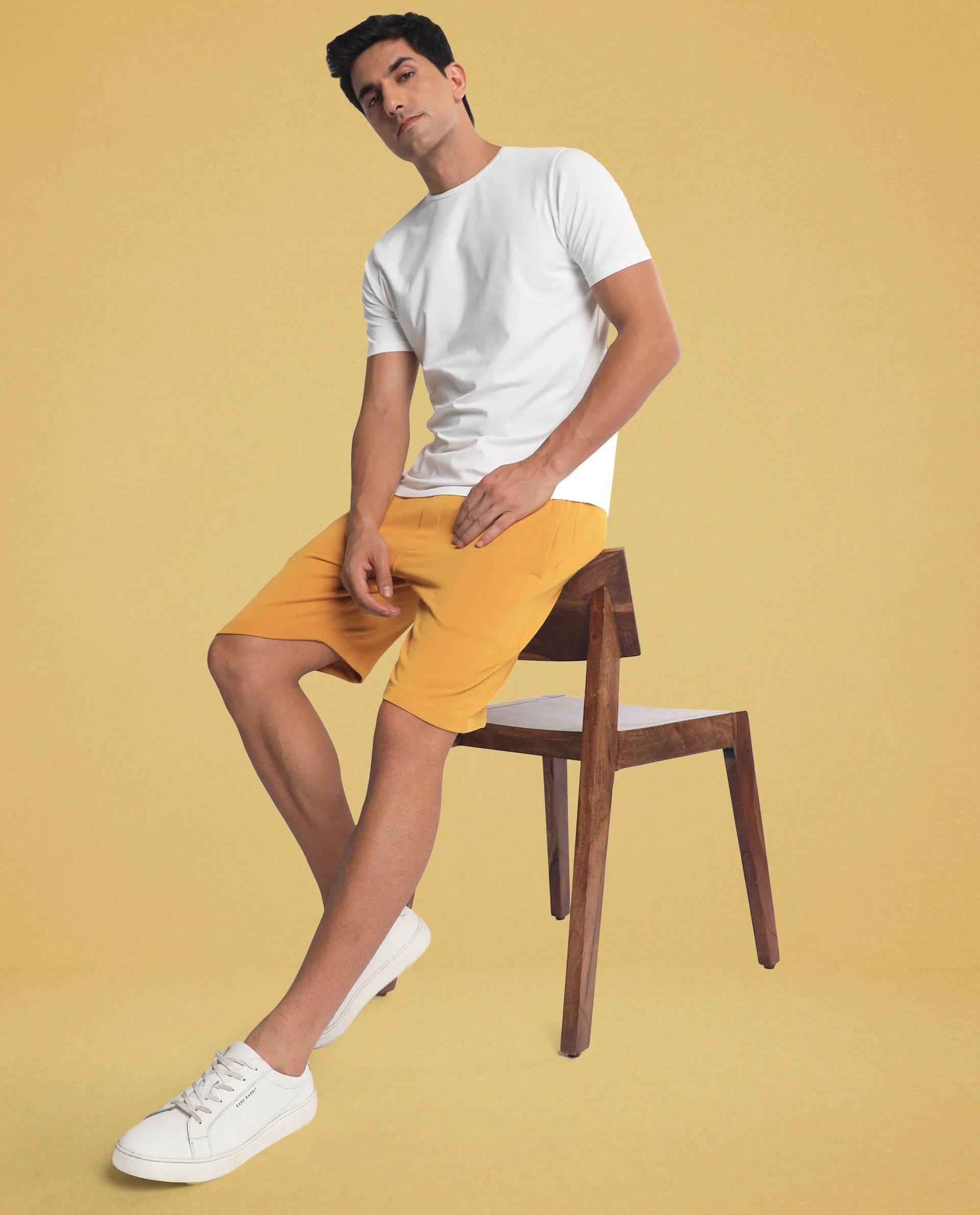 Rare Rabbit Men's Abbys French Mustard Plain Shorts - Image 7