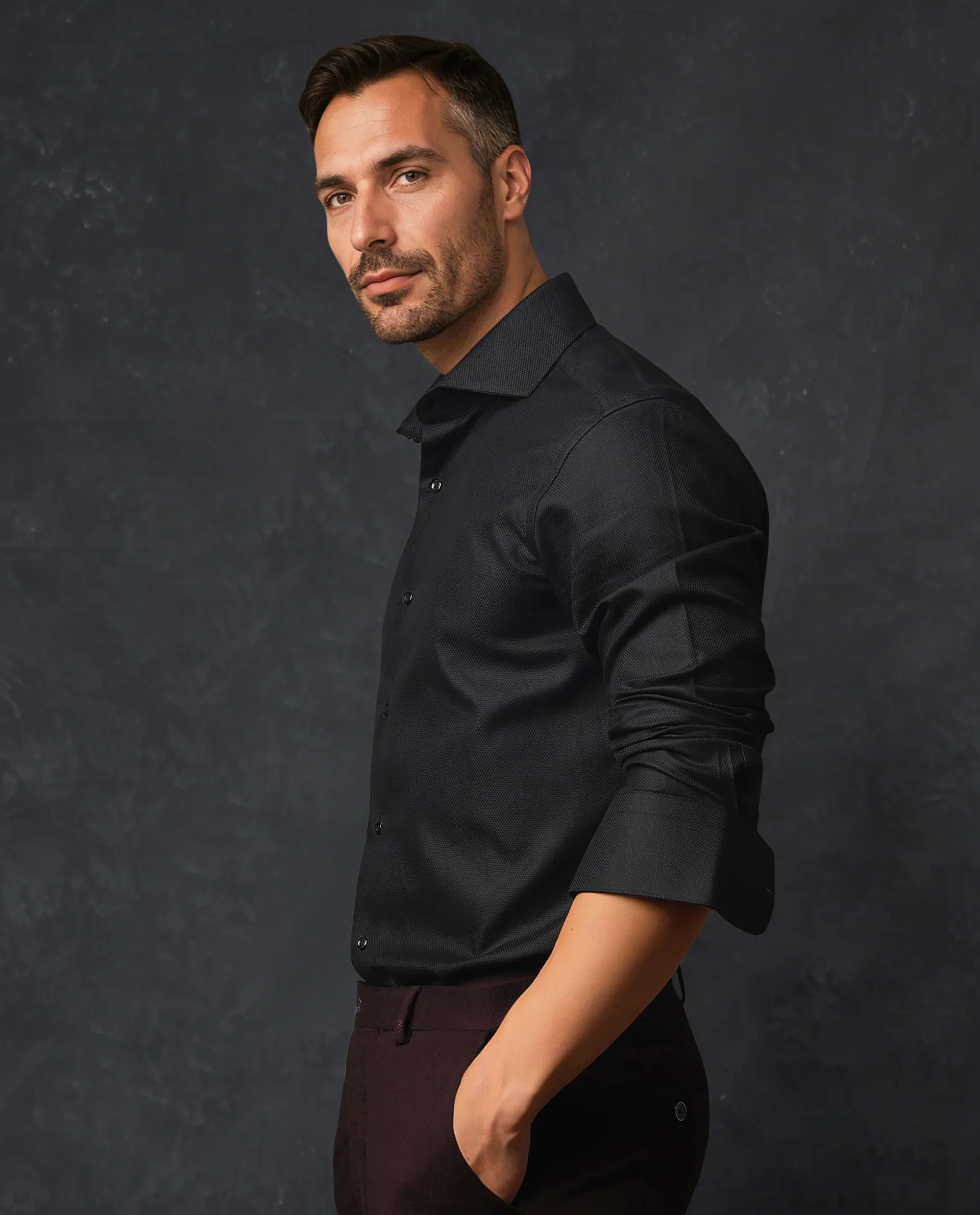 Rare Rabbit Men's Abella Black Cotton Plain Regular Fit Full Sleeve Collared Shirt - Image 3
