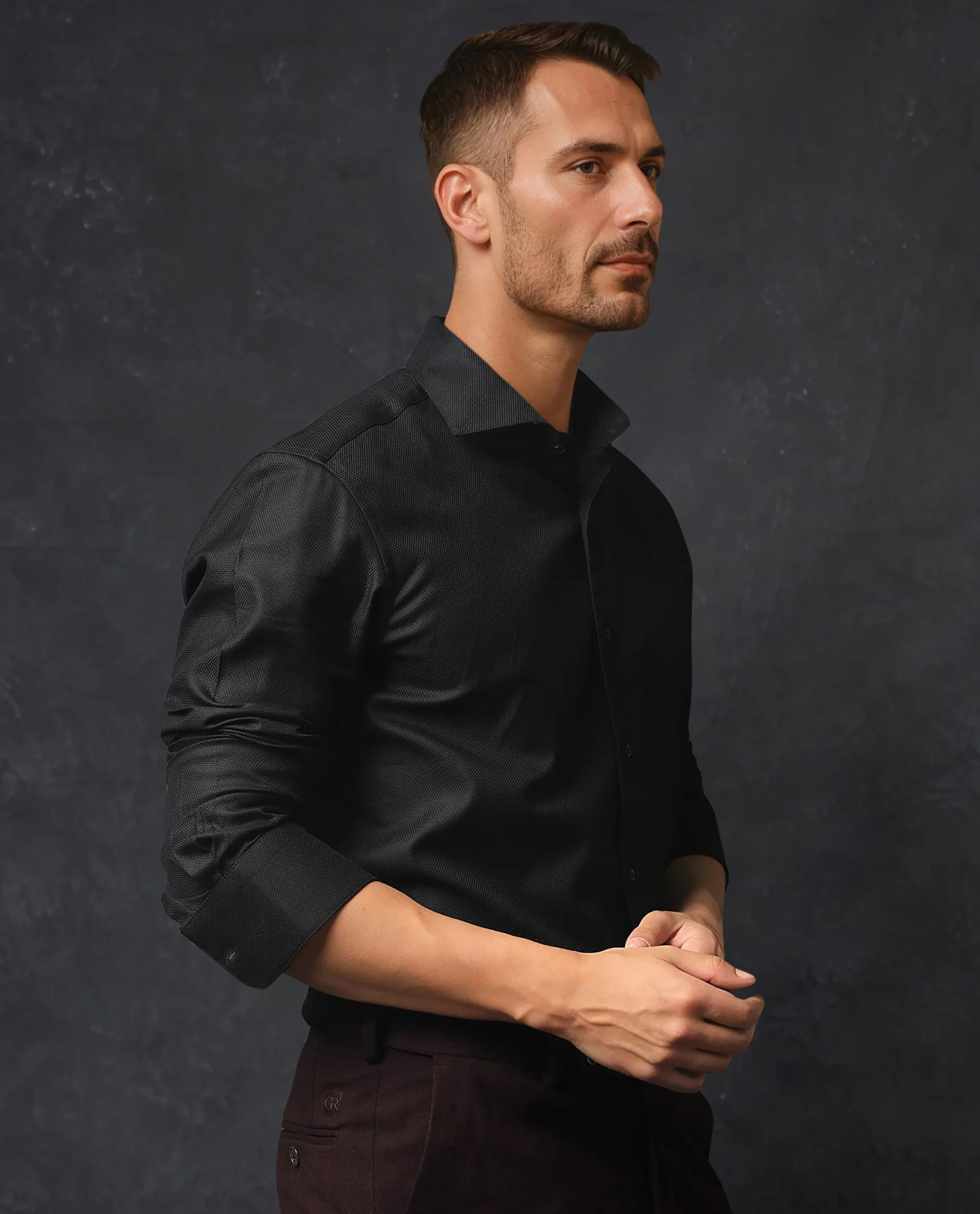 Rare Rabbit Men's Abella Black Cotton Plain Regular Fit Full Sleeve Collared Shirt - Image 6