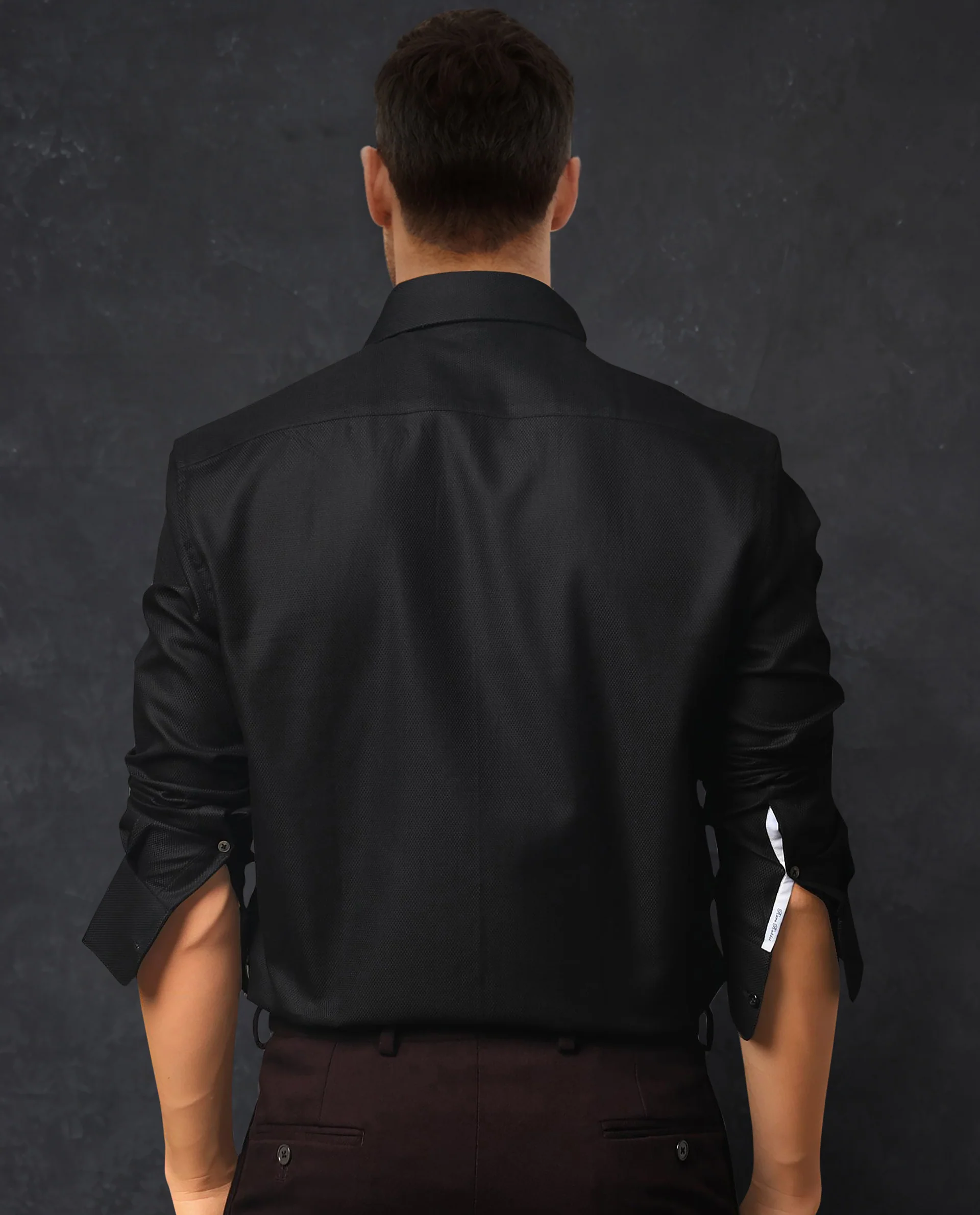 Rare Rabbit Men's Abella Black Cotton Plain Regular Fit Full Sleeve Collared Shirt - Image 7
