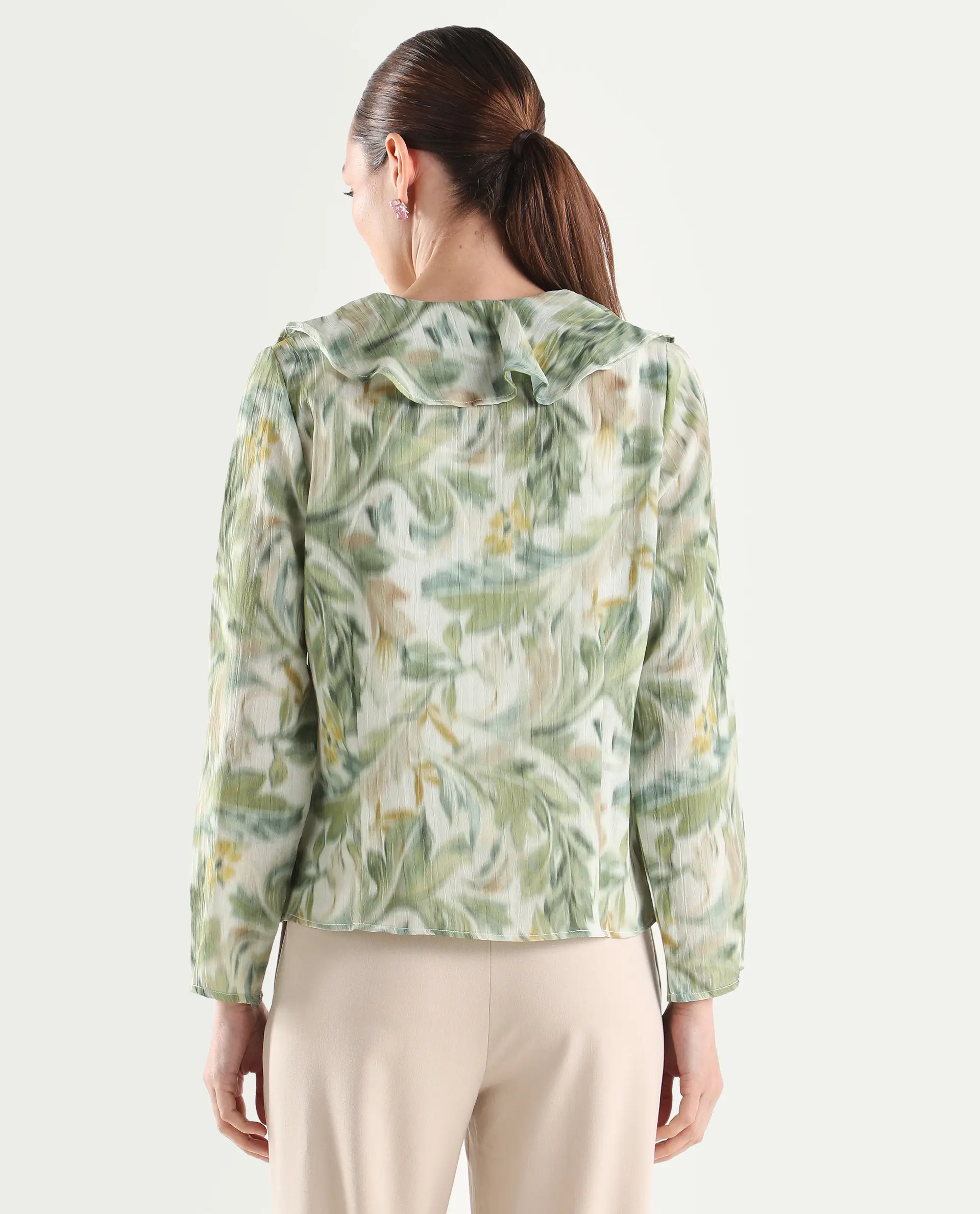 Rareism Women's Abena Light Green Polyester Full Sleeve Regular Fit Printed Top - Image 8