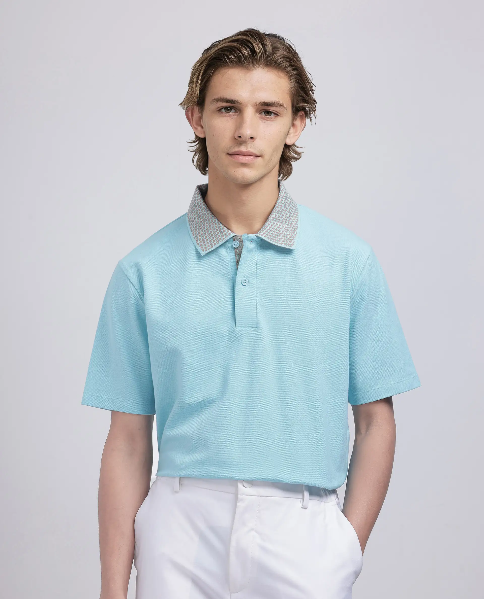 Rare Rabbit Men's Abit Light Blue Cotton Blend Plain Regular Fit Half Sleeve Polo