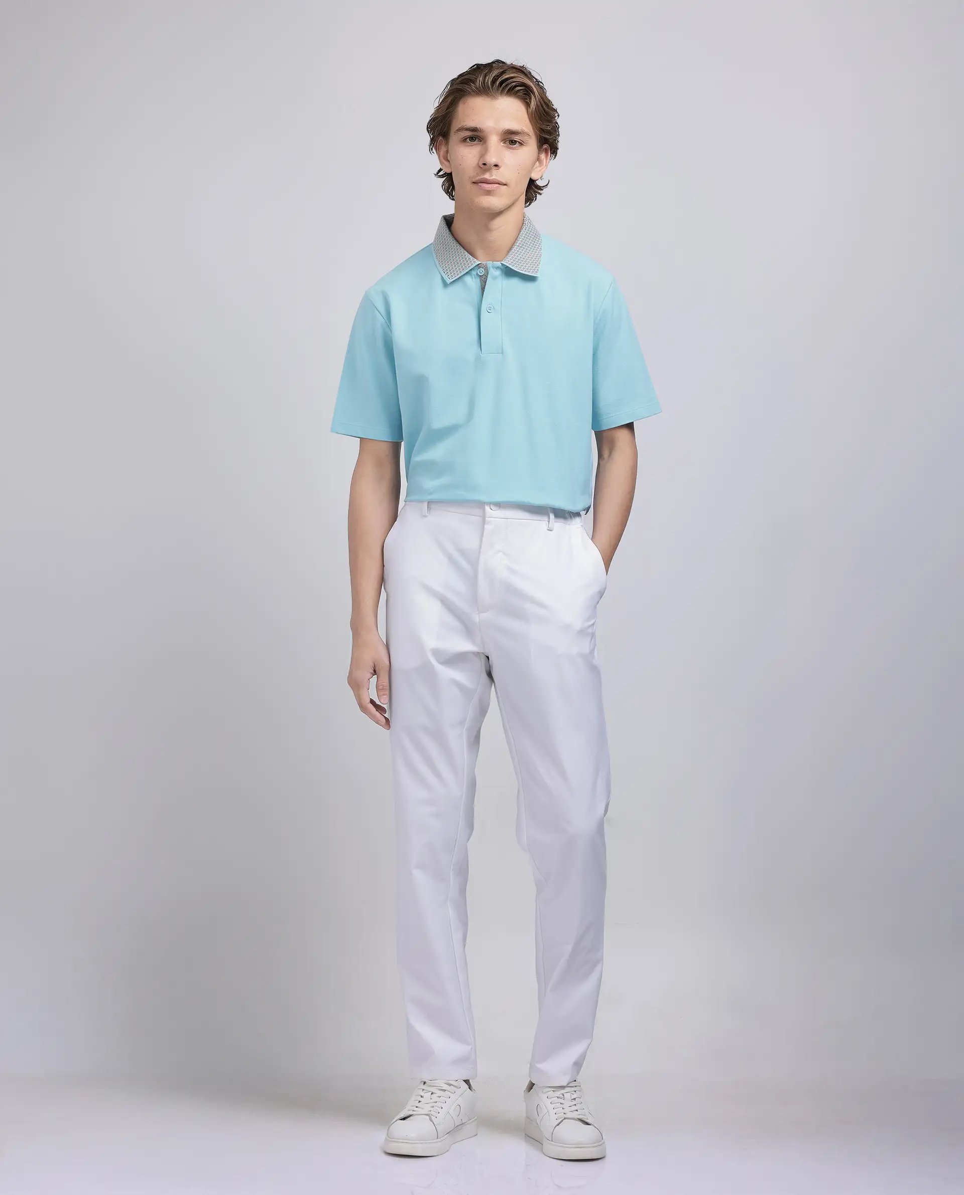 Rare Rabbit Men's Abit Light Blue Cotton Blend Plain Regular Fit Half Sleeve Polo - Image 2