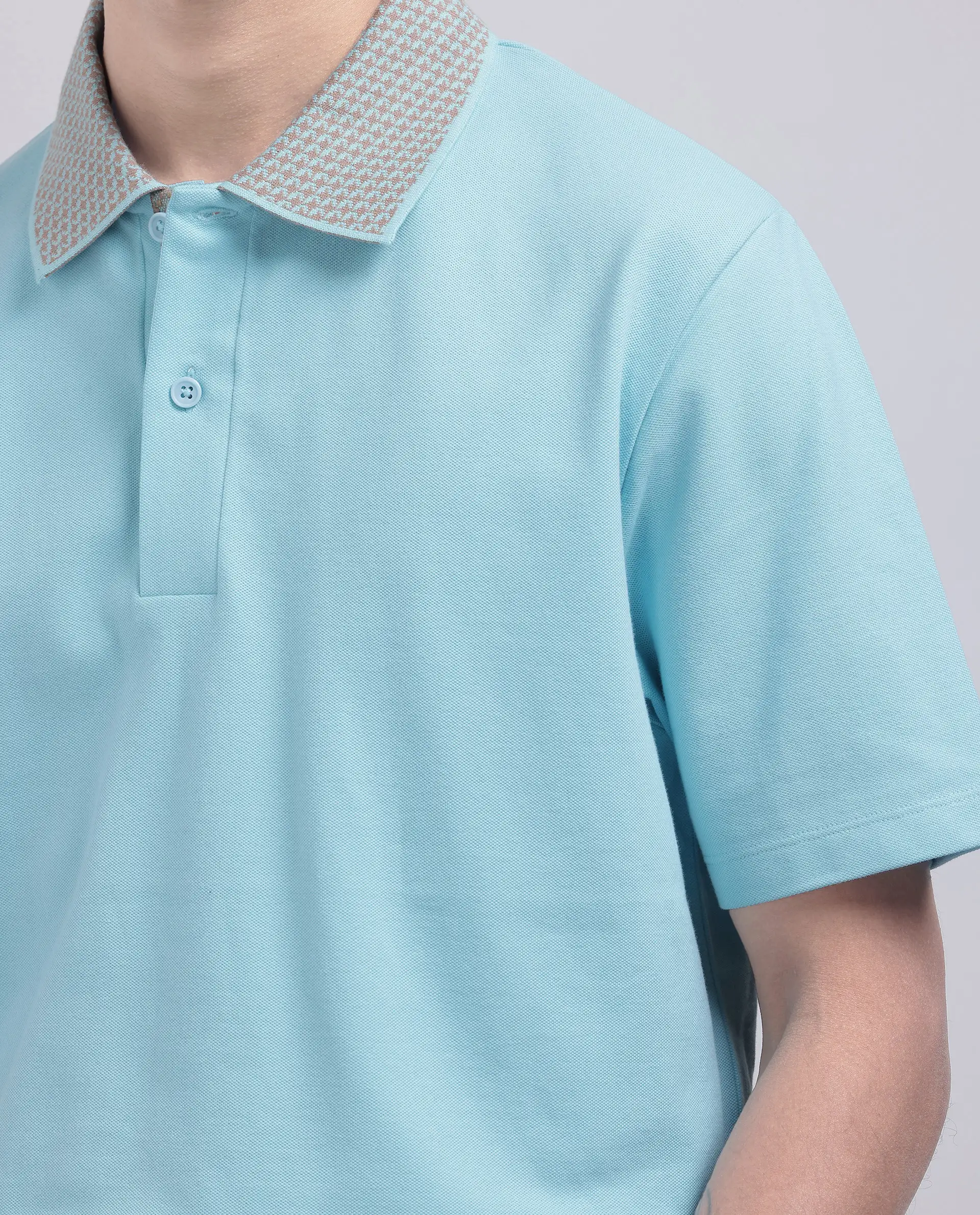Rare Rabbit Men's Abit Light Blue Cotton Blend Plain Regular Fit Half Sleeve Polo - Image 3