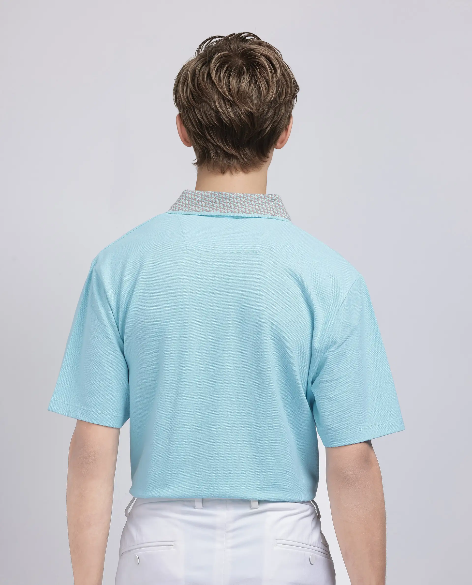 Rare Rabbit Men's Abit Light Blue Cotton Blend Plain Regular Fit Half Sleeve Polo - Image 4