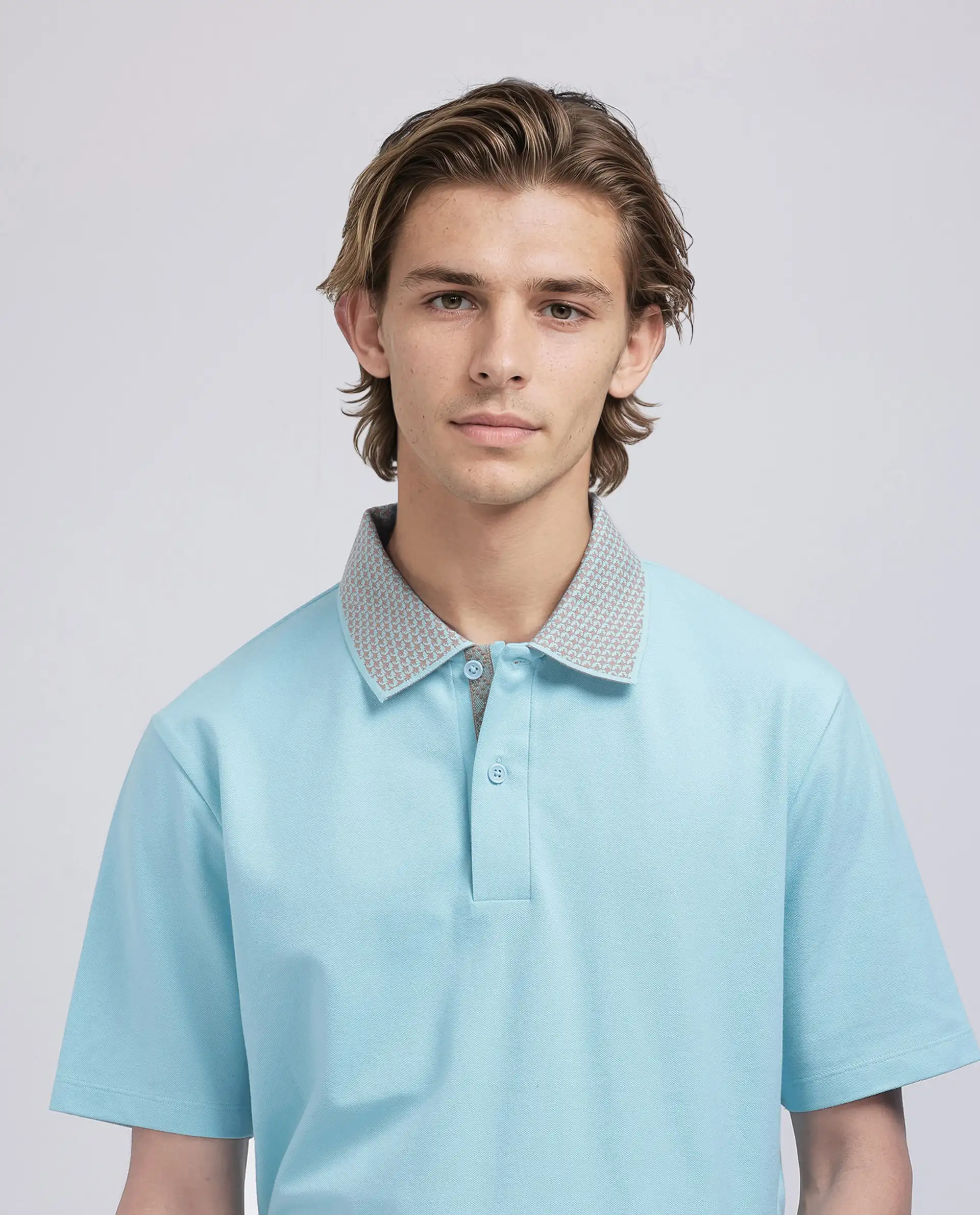 Rare Rabbit Men's Abit Light Blue Cotton Blend Plain Regular Fit Half Sleeve Polo - Image 5