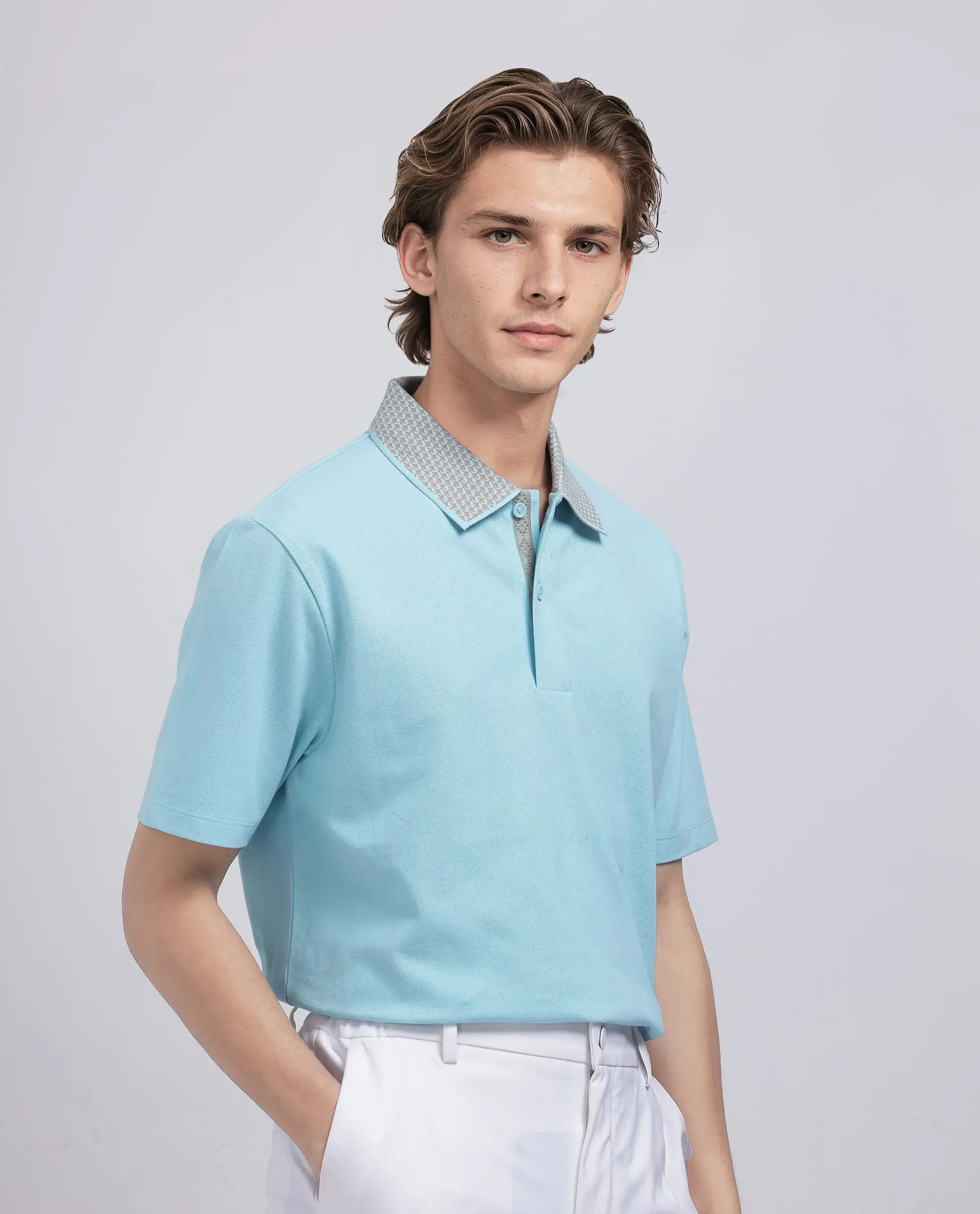 Rare Rabbit Men's Abit Light Blue Cotton Blend Plain Regular Fit Half Sleeve Polo - Image 6