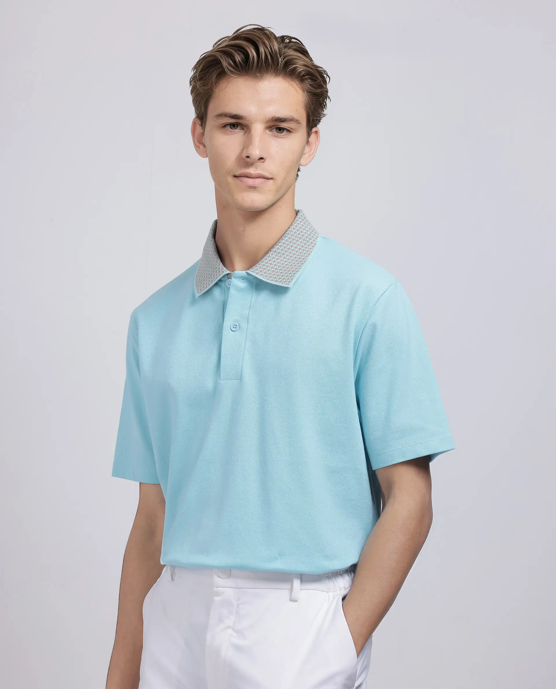 Rare Rabbit Men's Abit Light Blue Cotton Blend Plain Regular Fit Half Sleeve Polo - Image 7