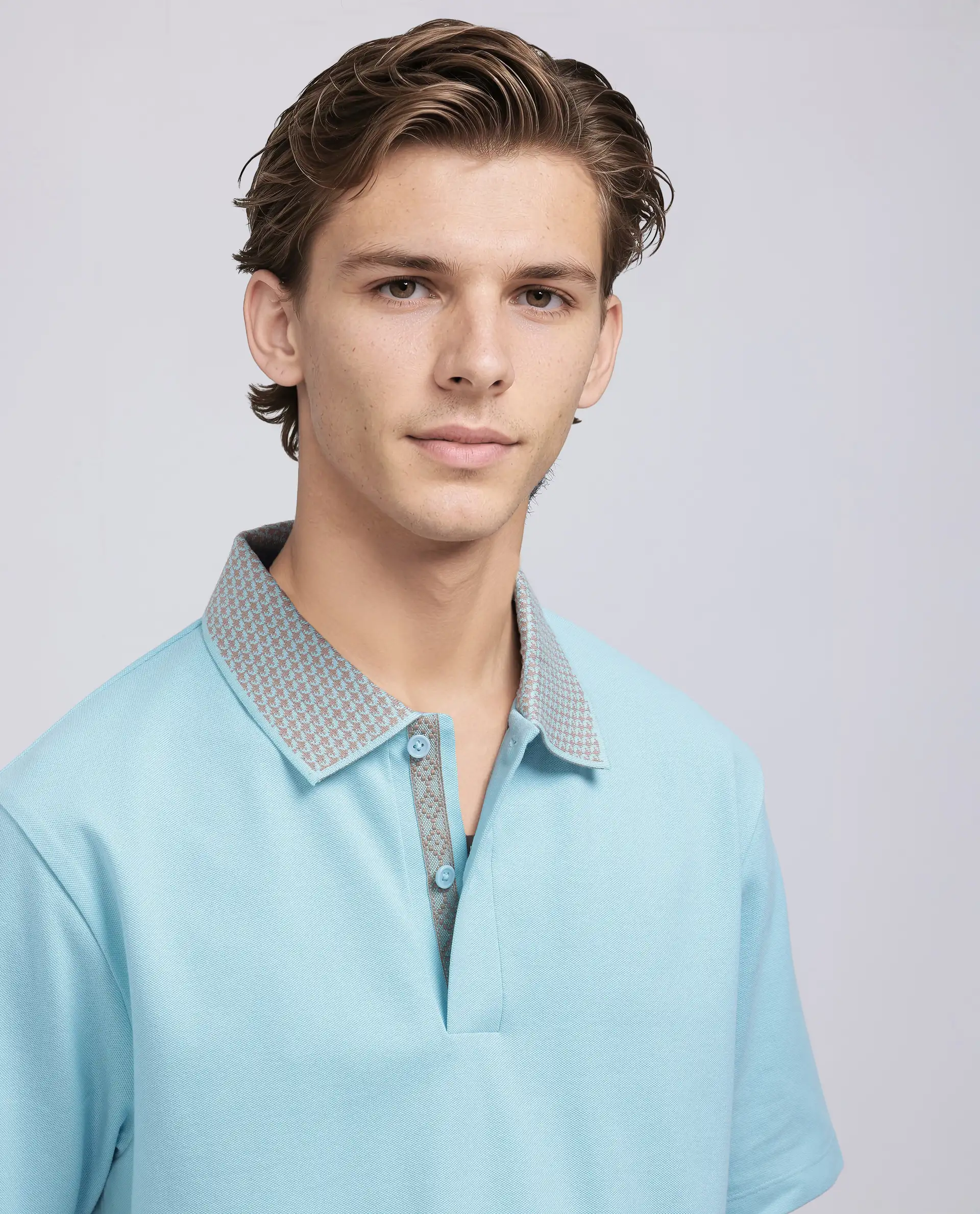 Rare Rabbit Men's Abit Light Blue Cotton Blend Plain Regular Fit Half Sleeve Polo - Image 8