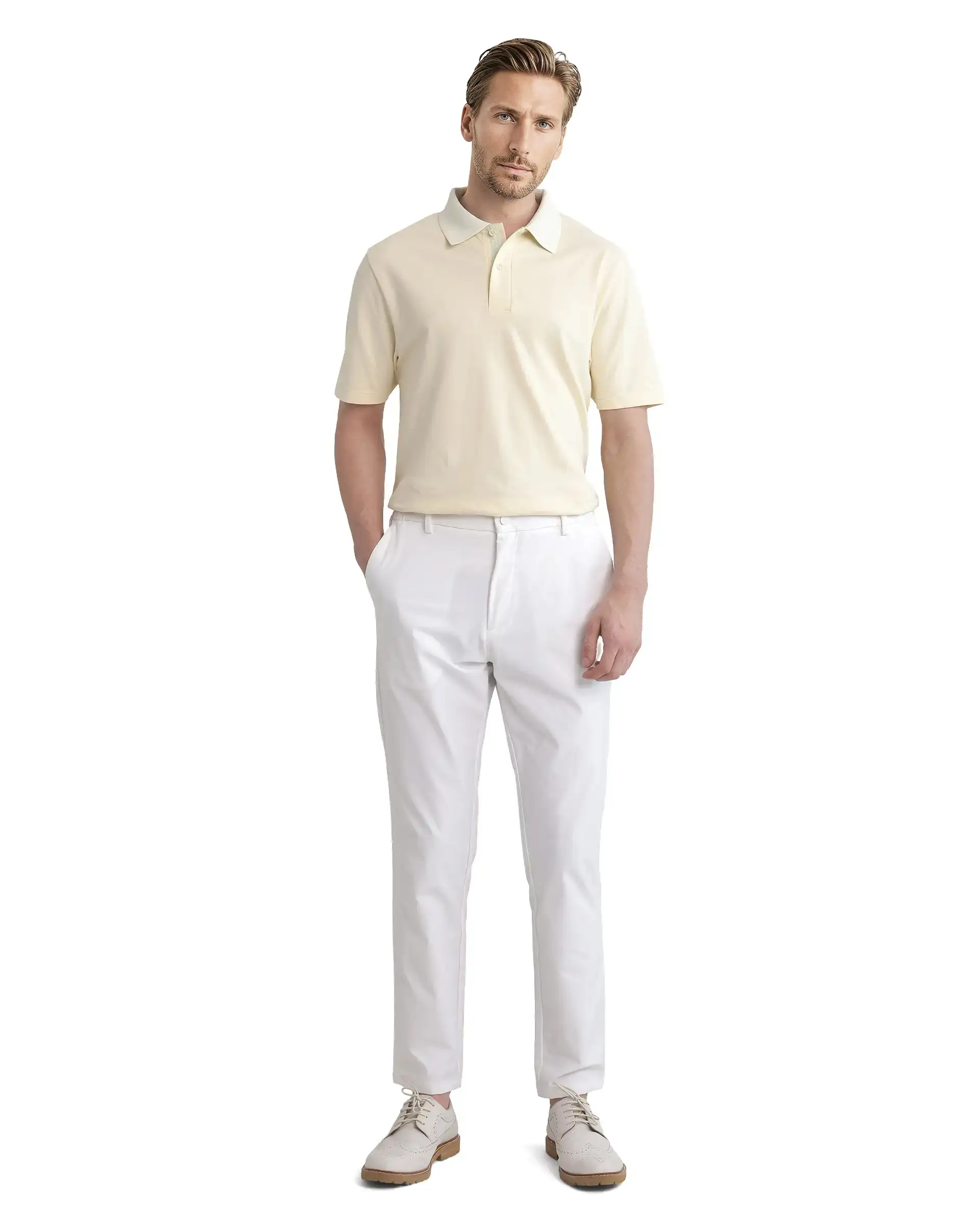 Rare Rabbit Men's Abit Light Yellow Cotton Blend Plain Regular Fit Half Sleeve Polo - Image 2