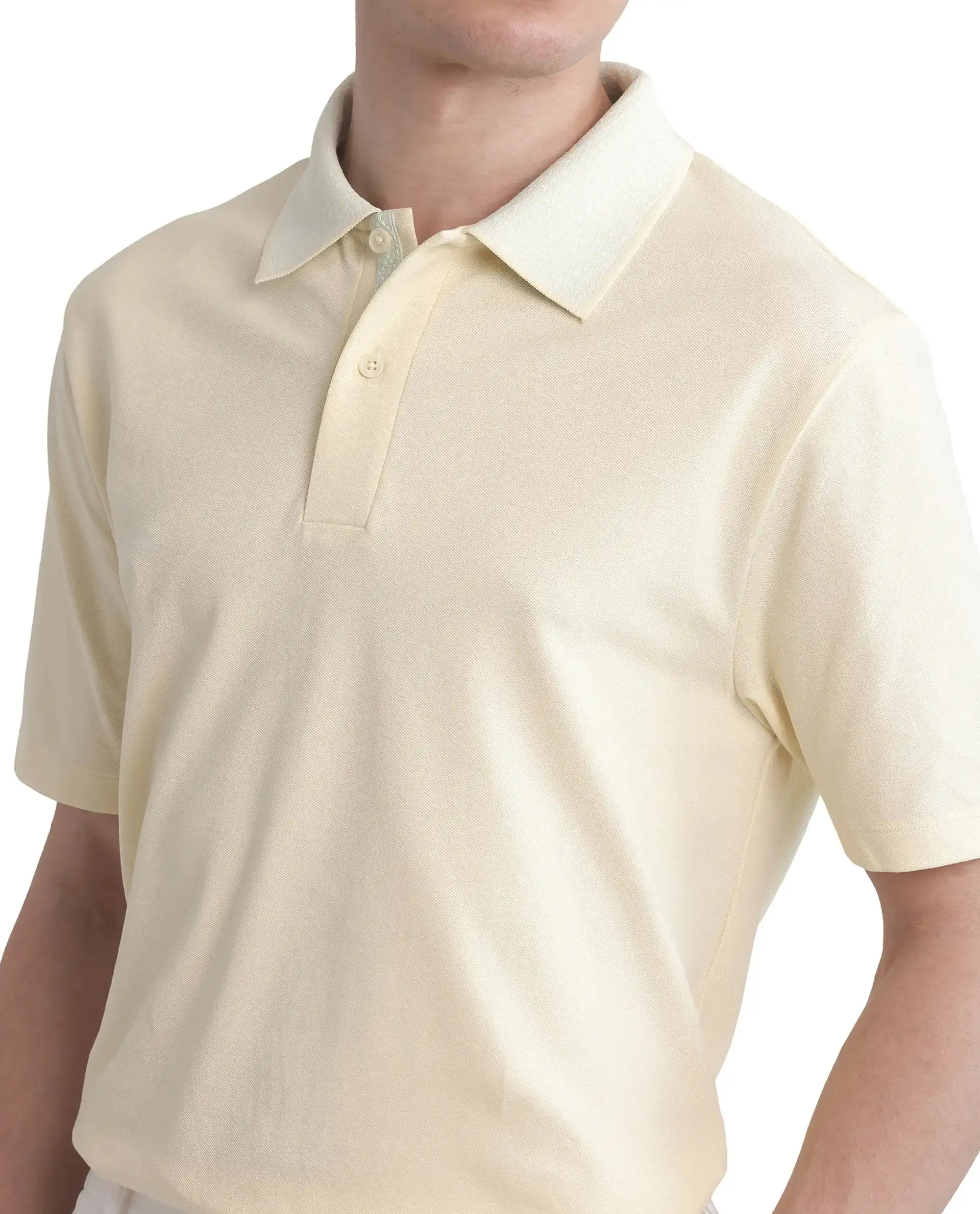 Rare Rabbit Men's Abit Light Yellow Cotton Blend Plain Regular Fit Half Sleeve Polo - Image 3