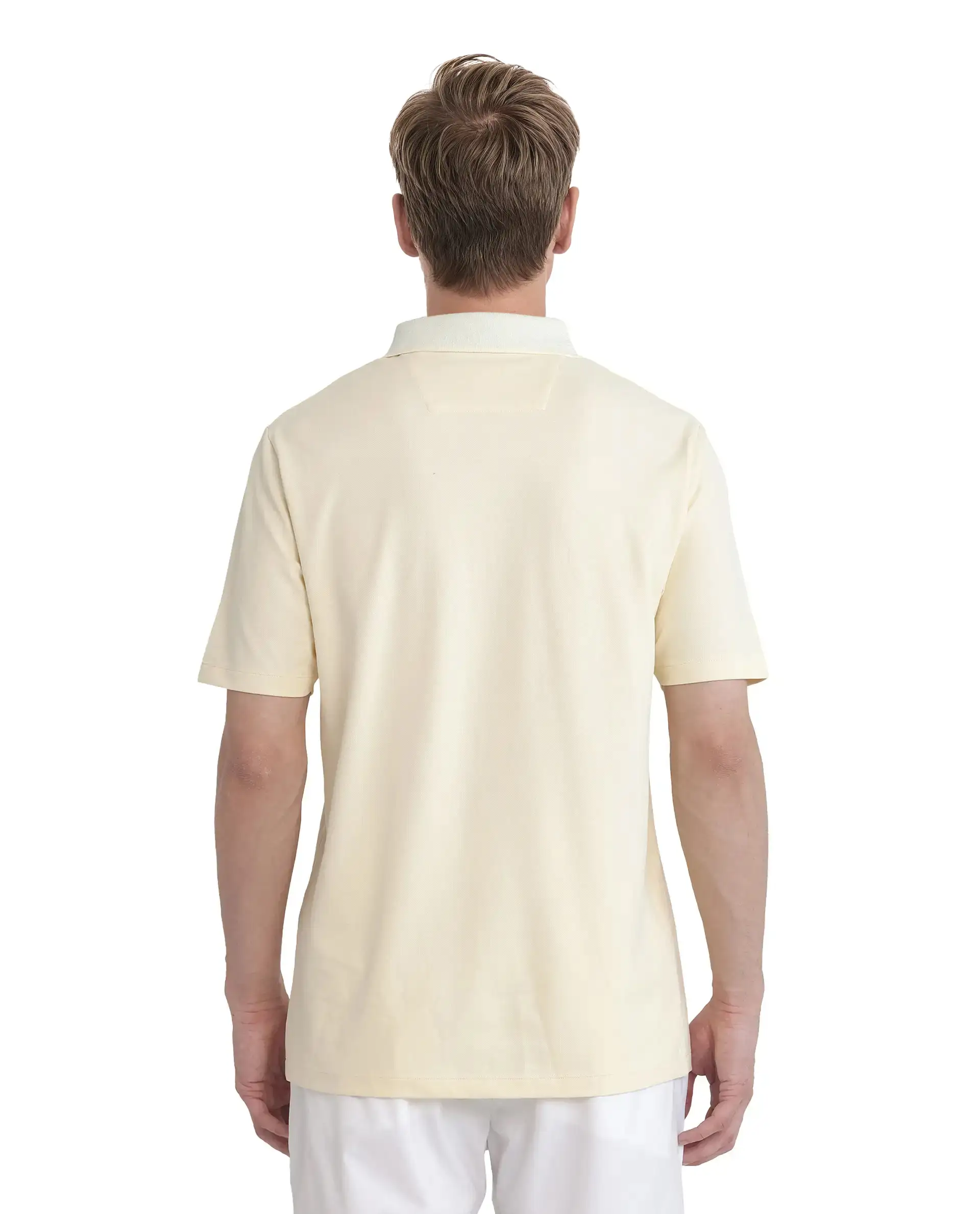 Rare Rabbit Men's Abit Light Yellow Cotton Blend Plain Regular Fit Half Sleeve Polo - Image 4