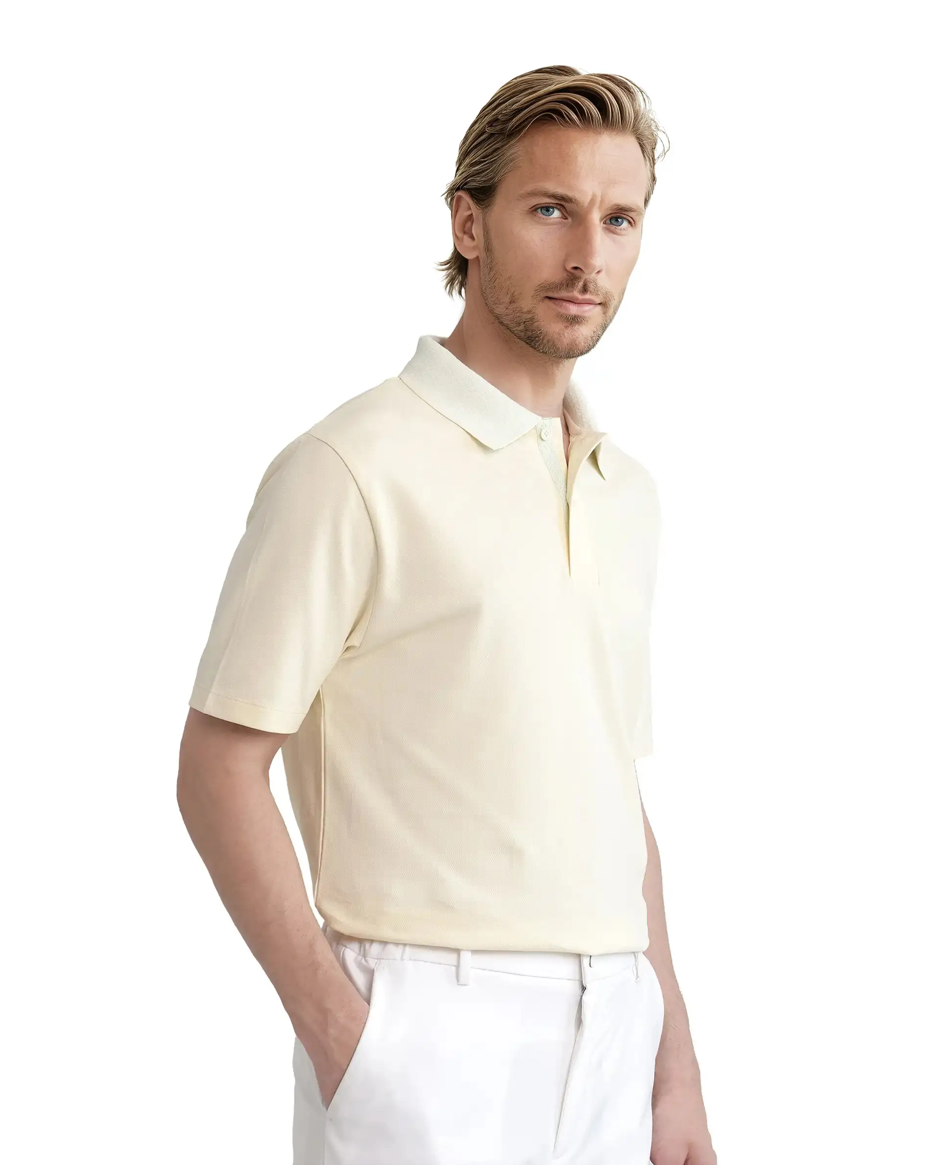 Rare Rabbit Men's Abit Light Yellow Cotton Blend Plain Regular Fit Half Sleeve Polo - Image 5
