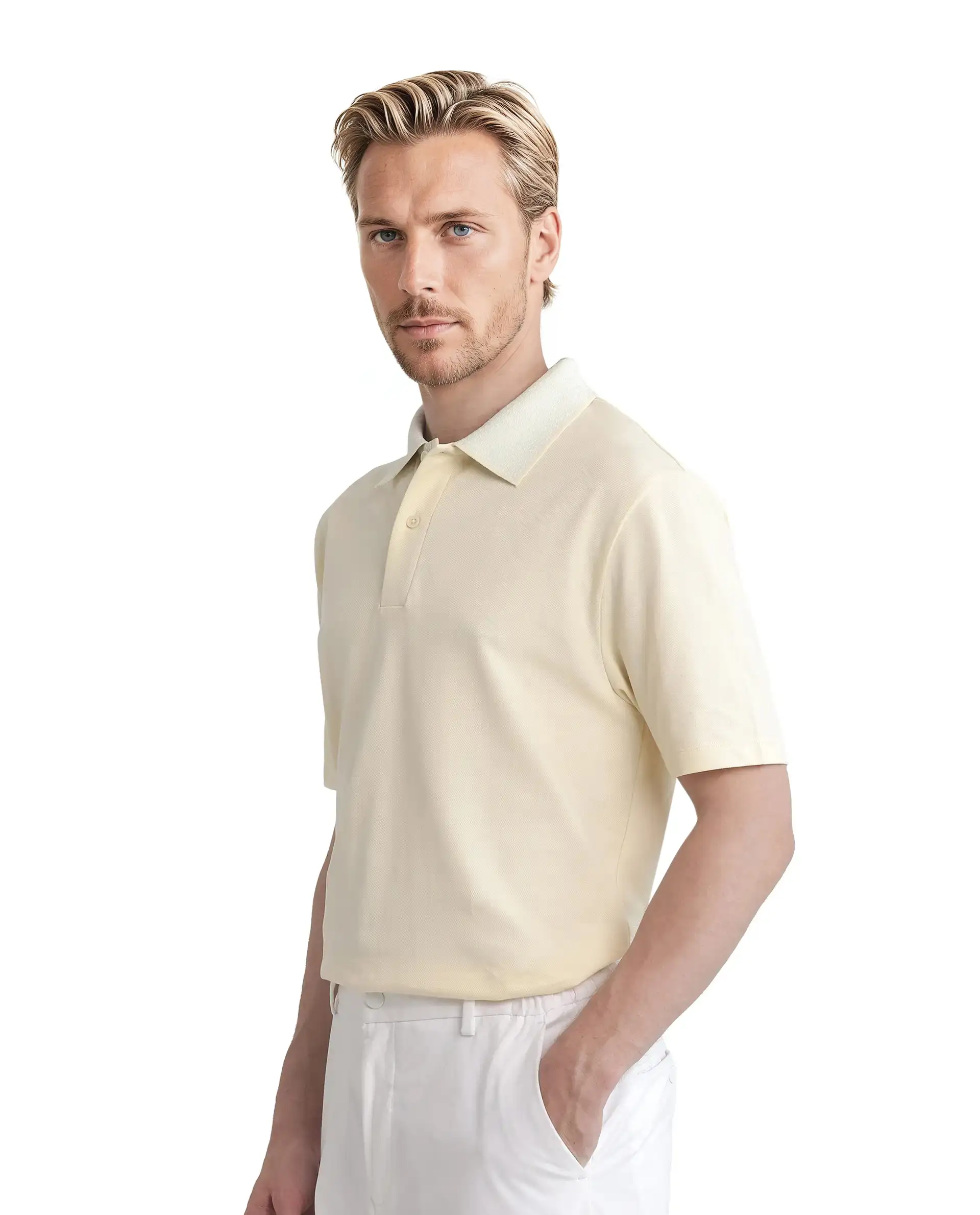 Rare Rabbit Men's Abit Light Yellow Cotton Blend Plain Regular Fit Half Sleeve Polo - Image 6
