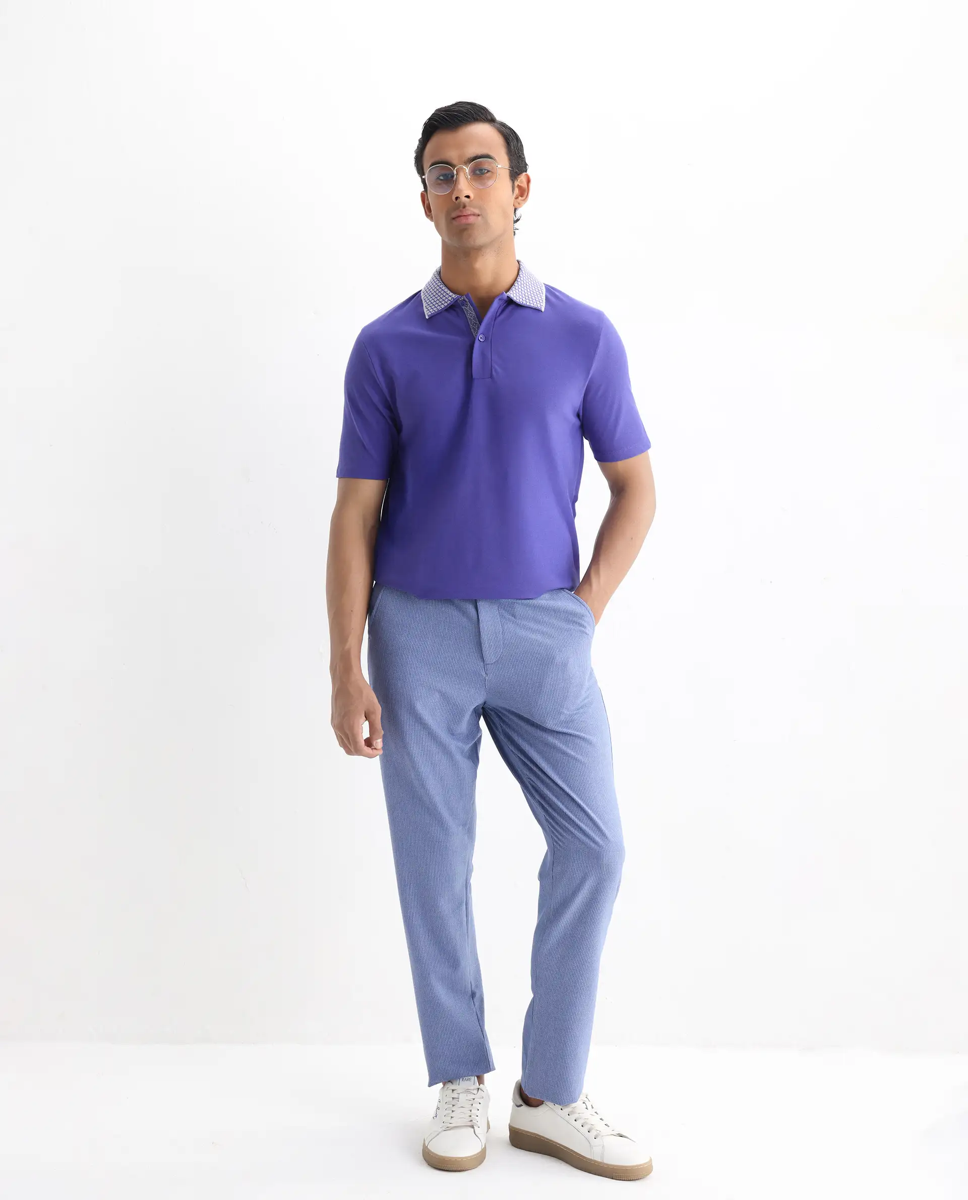 Rare Rabbit Men's Abit Purple Cotton Blend Plain Regular Fit Half Sleeve Polo - Image 2