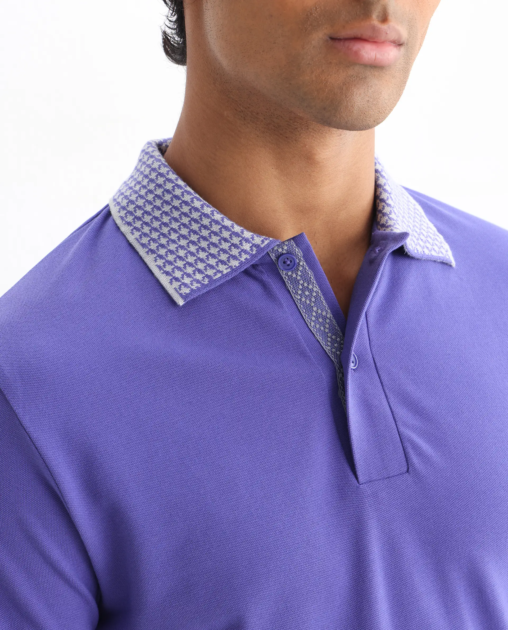 Rare Rabbit Men's Abit Purple Cotton Blend Plain Regular Fit Half Sleeve Polo - Image 3