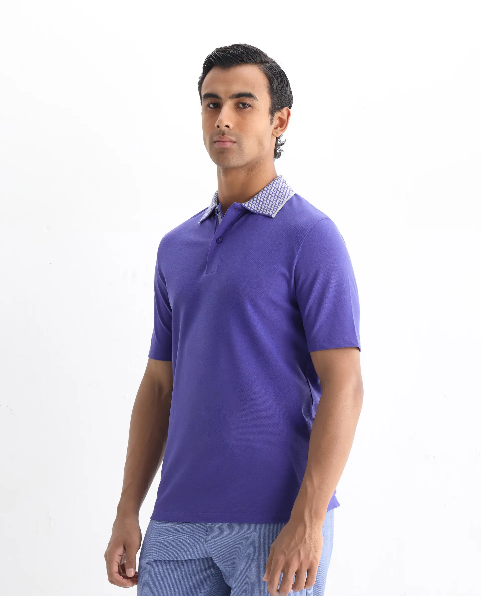 Rare Rabbit Men's Abit Purple Cotton Blend Plain Regular Fit Half Sleeve Polo - Image 5