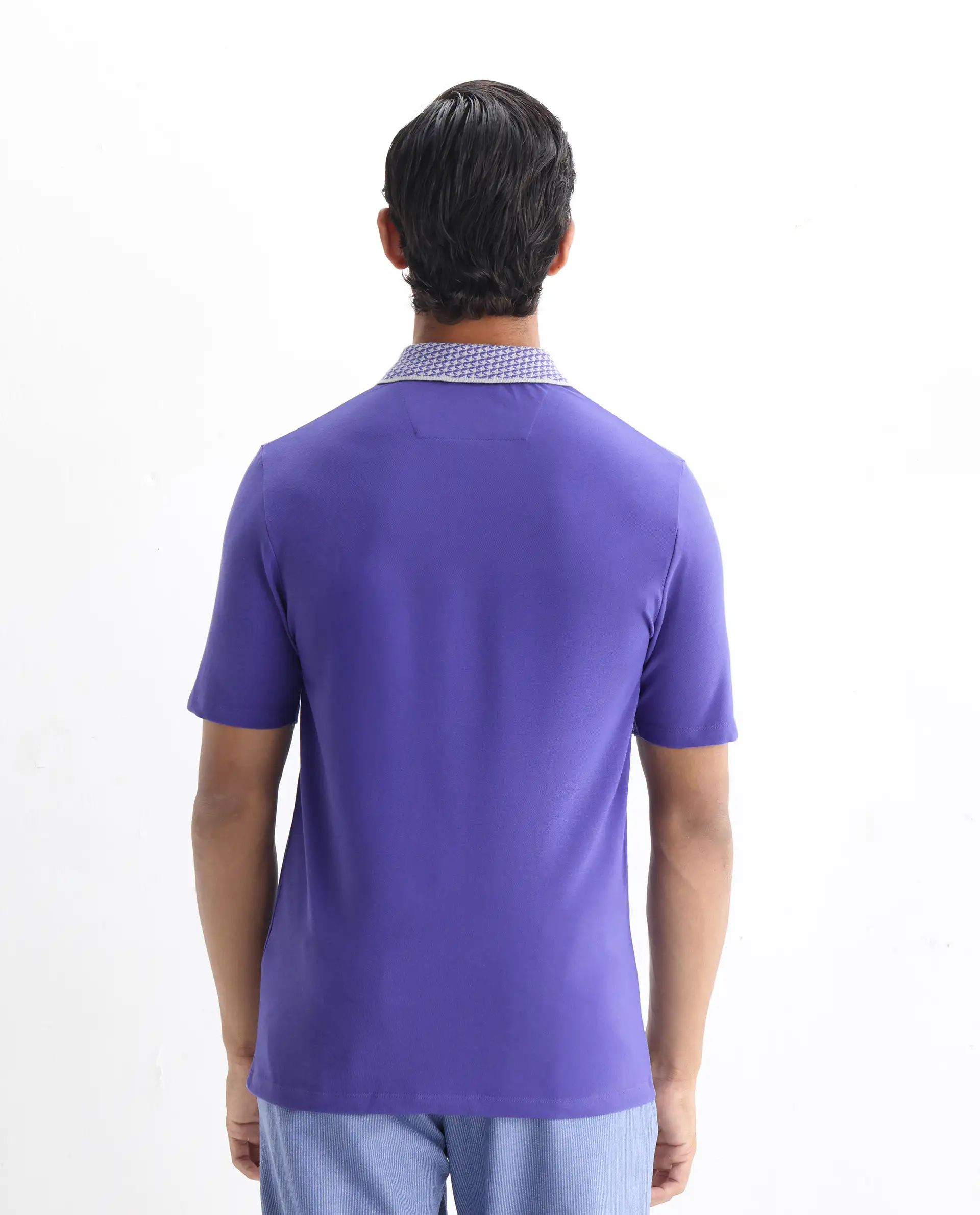 Rare Rabbit Men's Abit Purple Cotton Blend Plain Regular Fit Half Sleeve Polo - Image 7