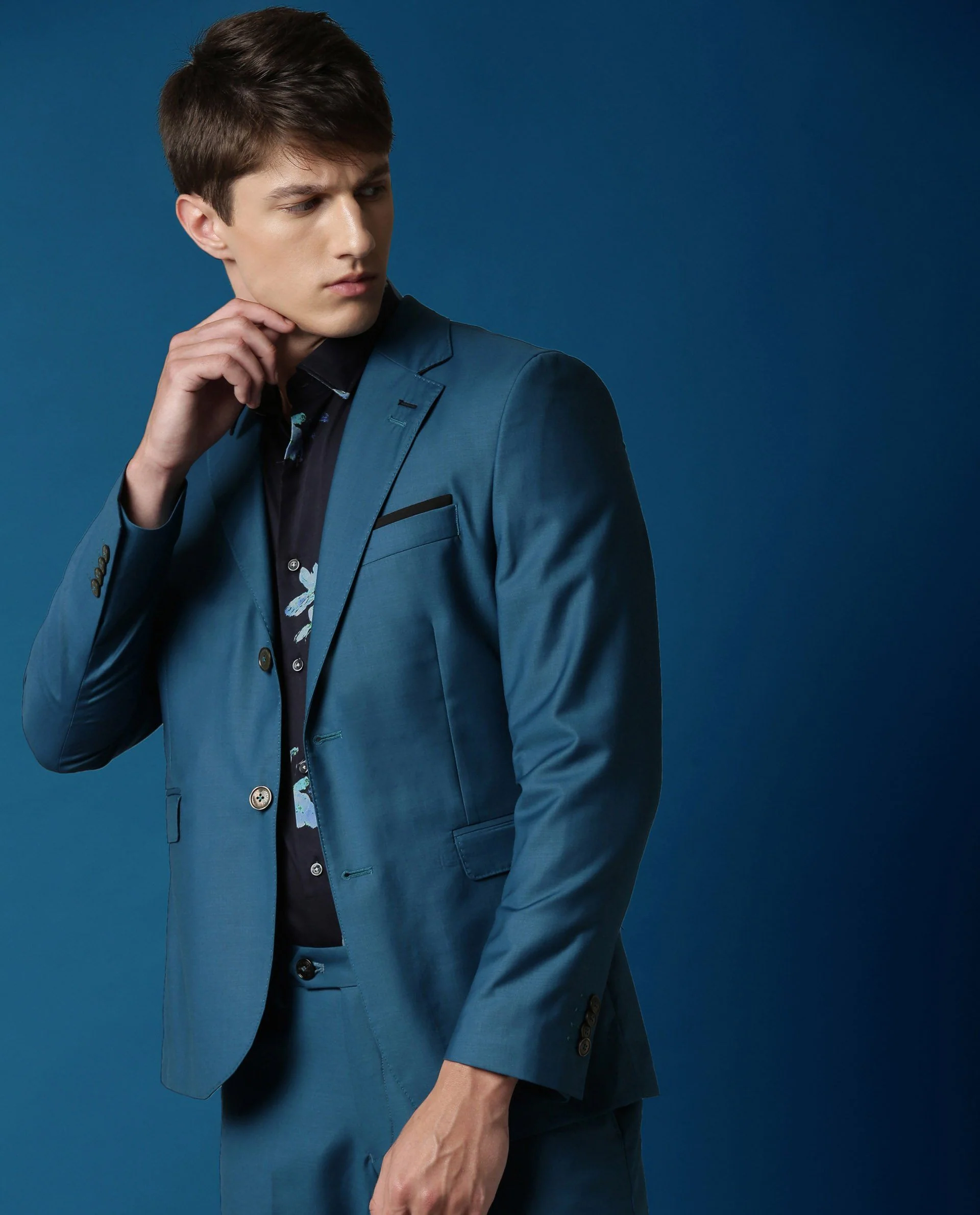 Rare Rabbit Men's Ablaze Blue Polyester Plain Tailored Fit Full Sleeve Lapel Neck Blazer