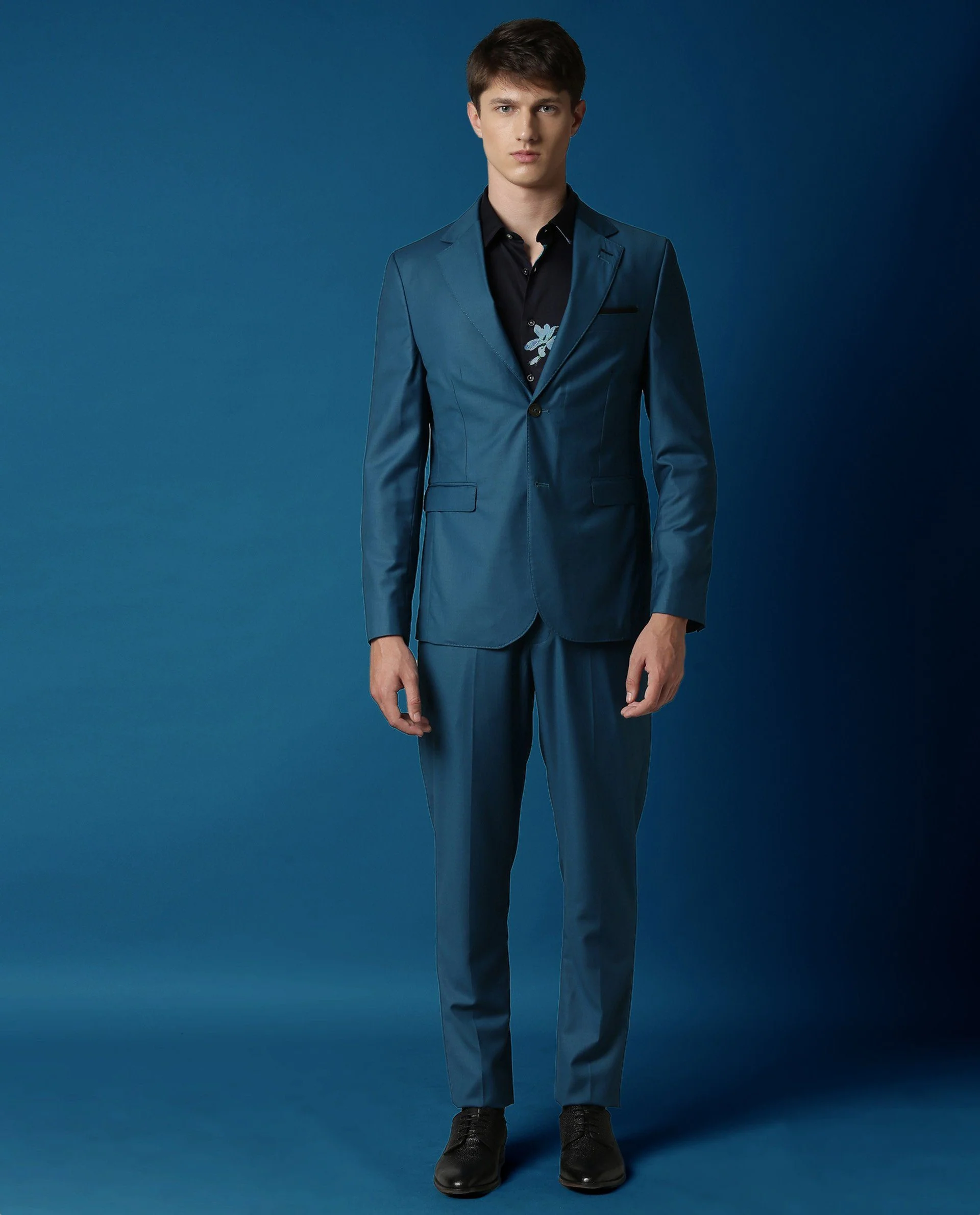 Rare Rabbit Men's Ablaze Blue Polyester Plain Tailored Fit Full Sleeve Lapel Neck Blazer - Image 2
