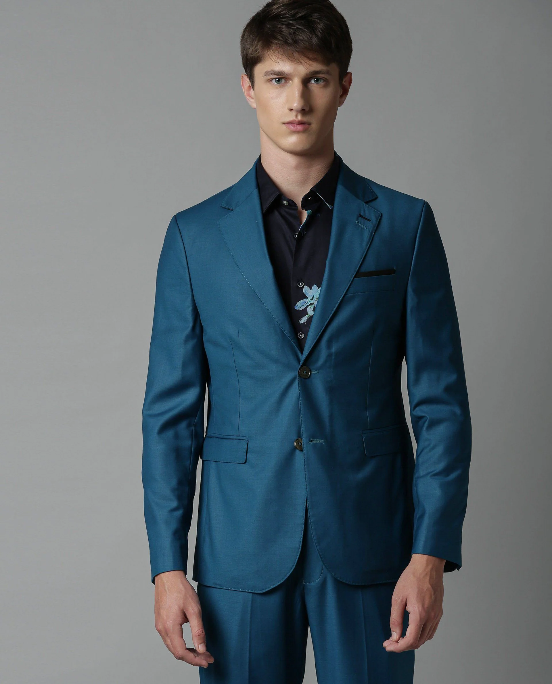 Rare Rabbit Men's Ablaze Blue Polyester Plain Tailored Fit Full Sleeve Lapel Neck Blazer - Image 5