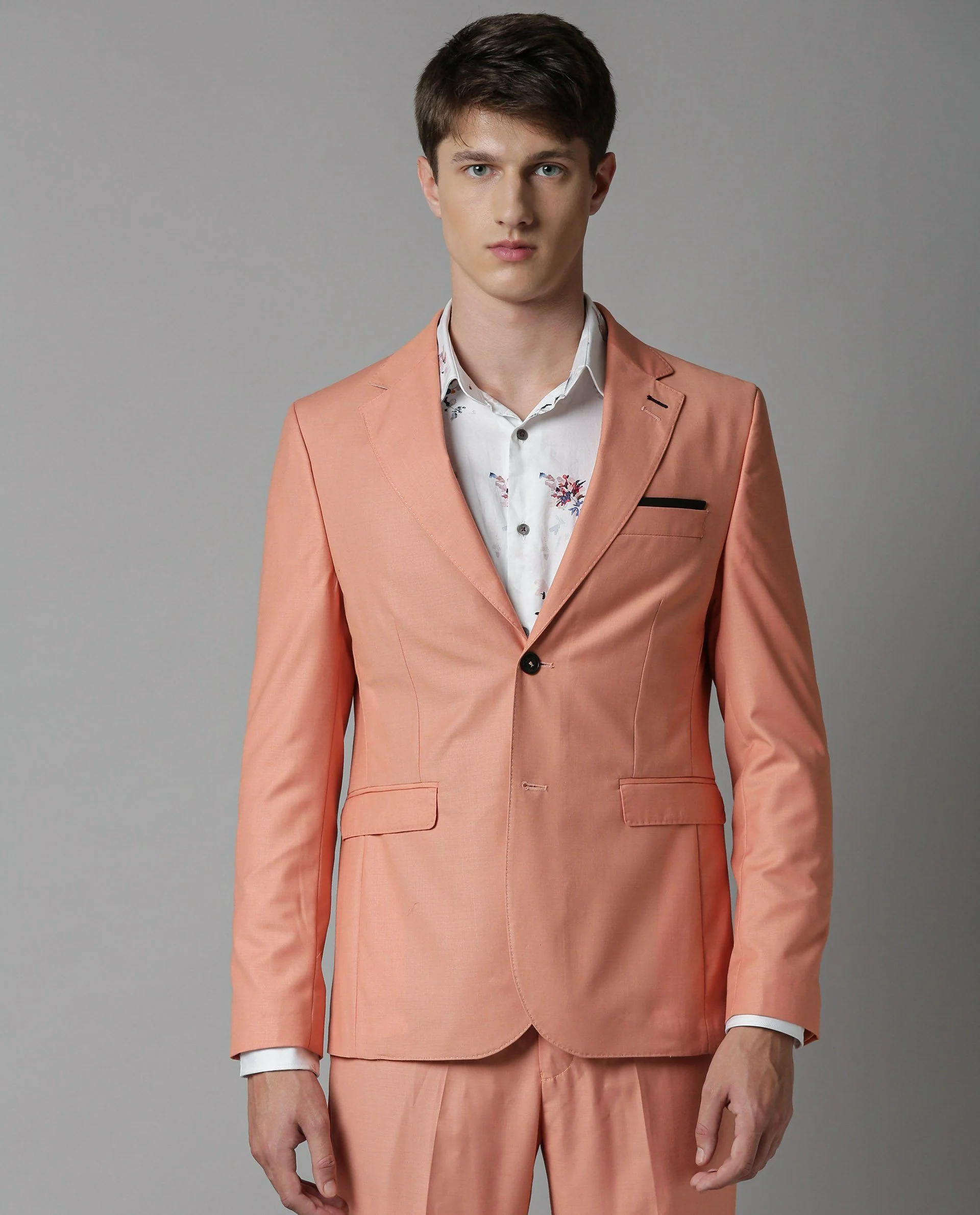 Rare Rabbit Men's Ablaze Peach Polyester Tailored Fit Full Sleeve Lapel Neck Blazer - Image 3