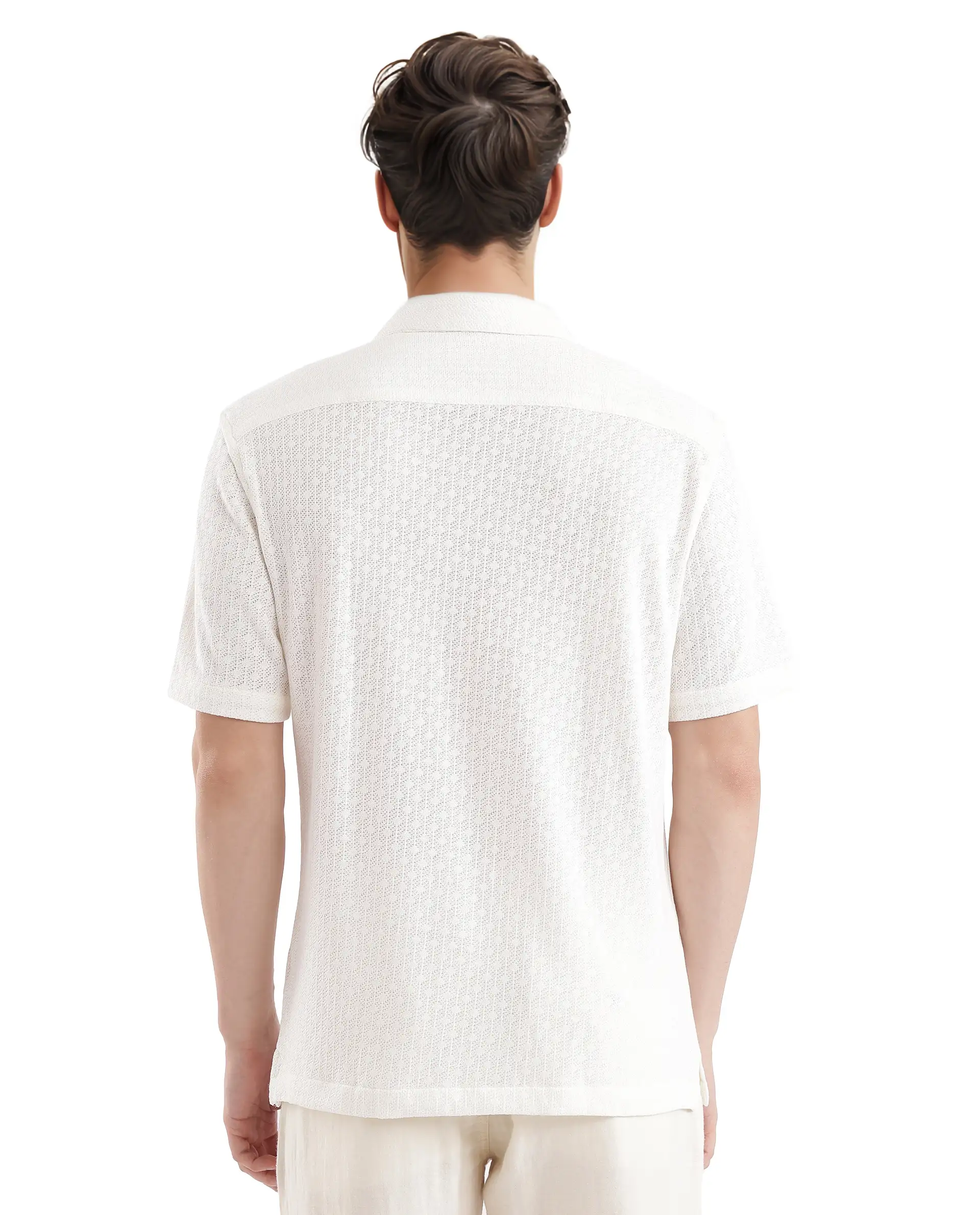 Rare Rabbit Men's Abuj Off White Cotton Blend Plain Boxy Fit Half Sleeve Cuban Collar Shirt - Image 4