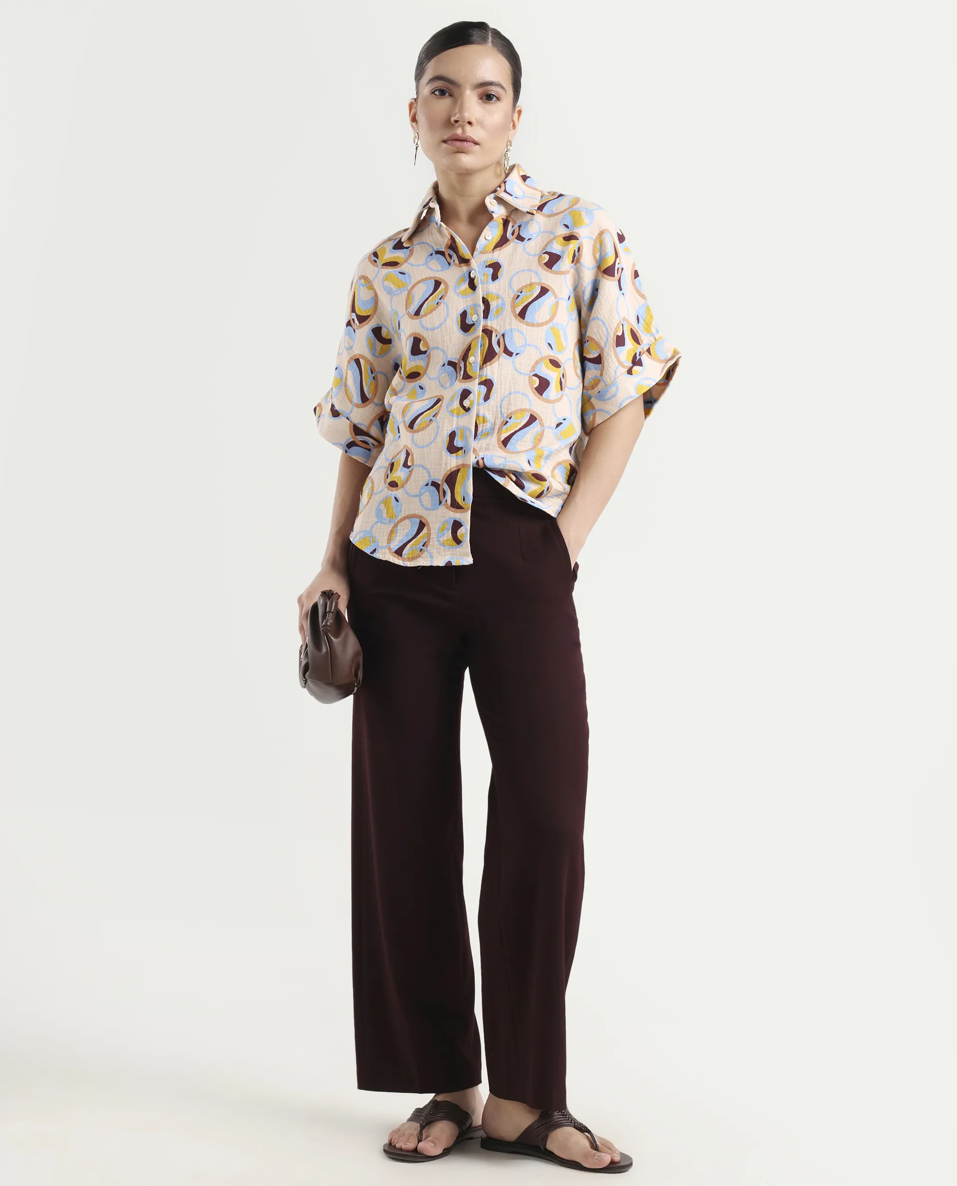Rareism Women's Abuto-T Light Multi Cotton Drop Collar Abstract Print Extended Sleeves Regular Fit Shirt - Image 2