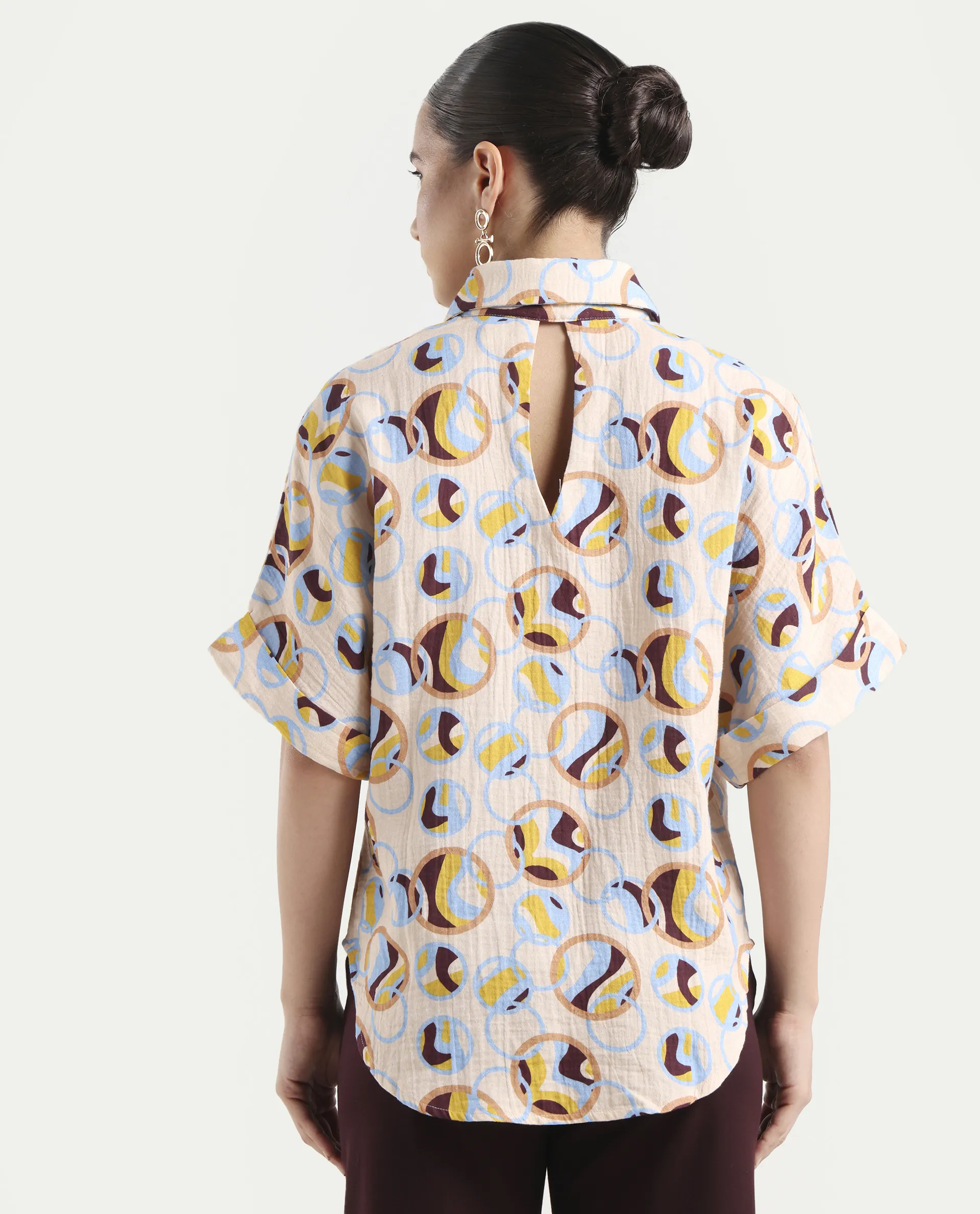 Rareism Women's Abuto-T Light Multi Cotton Drop Collar Abstract Print Extended Sleeves Regular Fit Shirt - Image 7