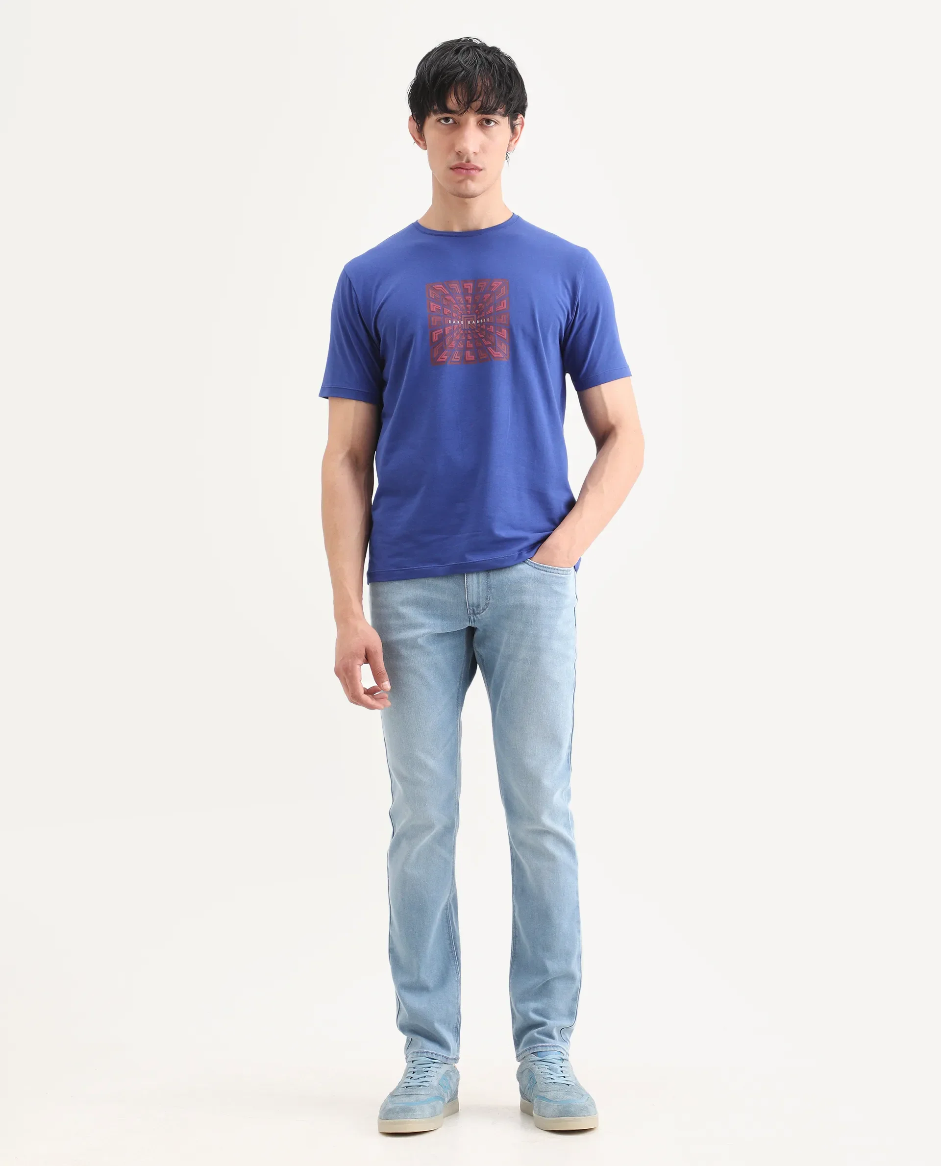 Rare Rabbit Men's Aby Light Blue Cotton Blend Fabric Hawk Slim Fit Plain Jeans - Image 2