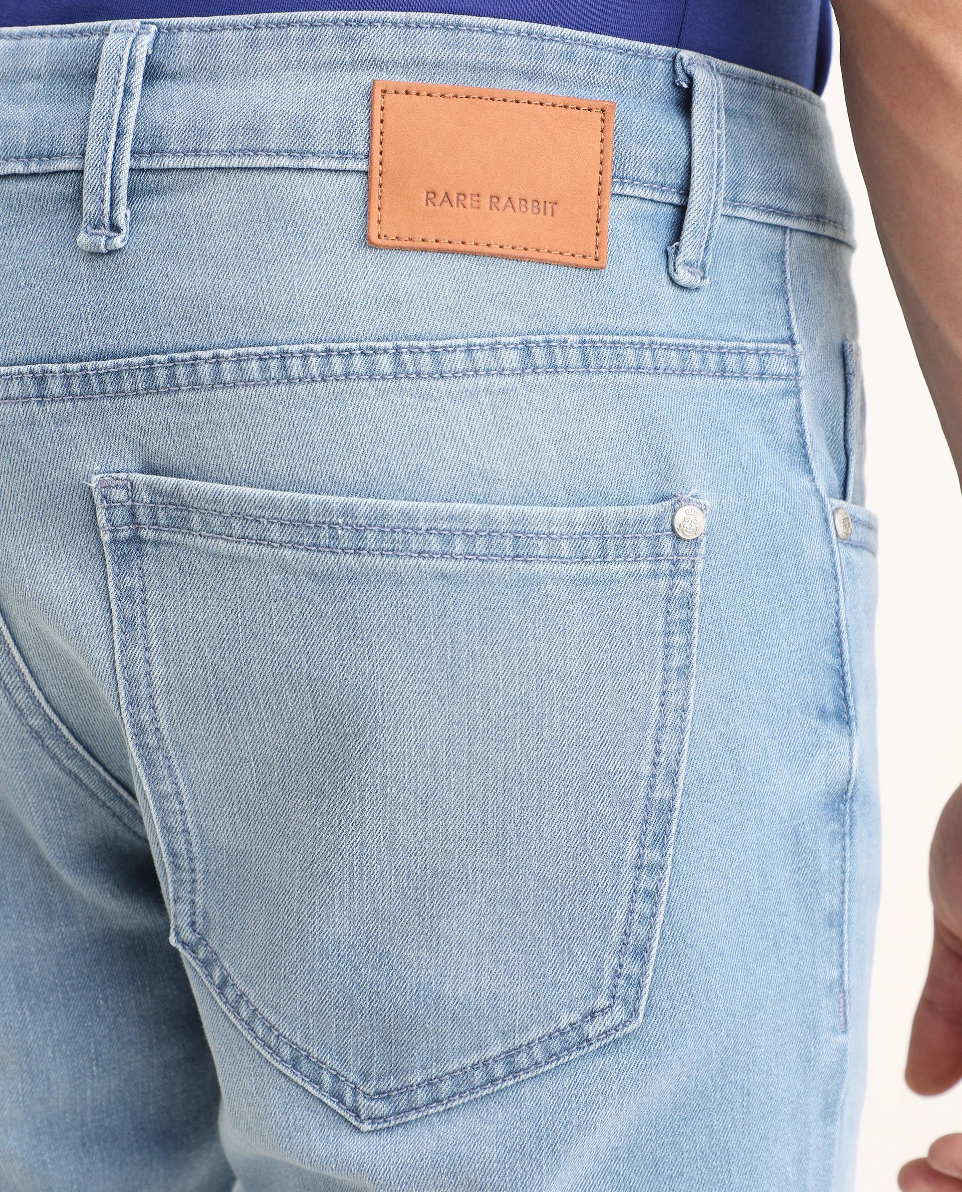 Rare Rabbit Men's Aby Light Blue Cotton Blend Fabric Hawk Slim Fit Plain Jeans - Image 5
