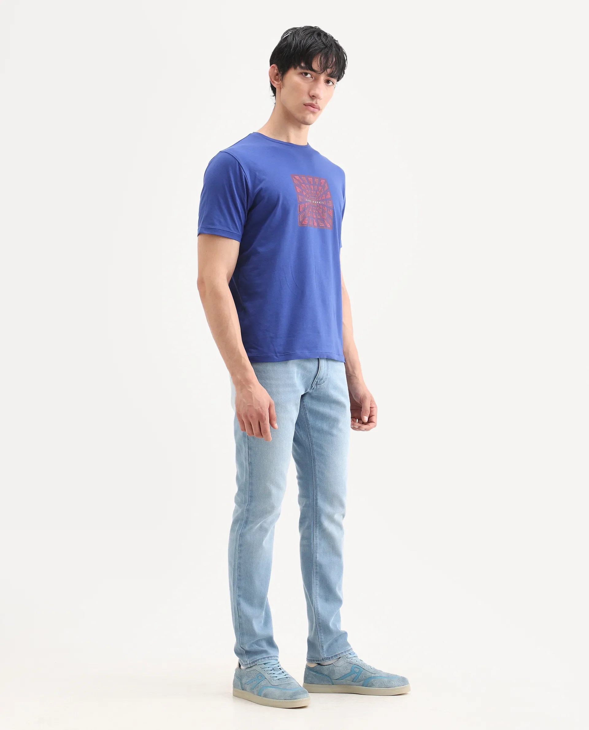 Rare Rabbit Men's Aby Light Blue Cotton Blend Fabric Hawk Slim Fit Plain Jeans - Image 6