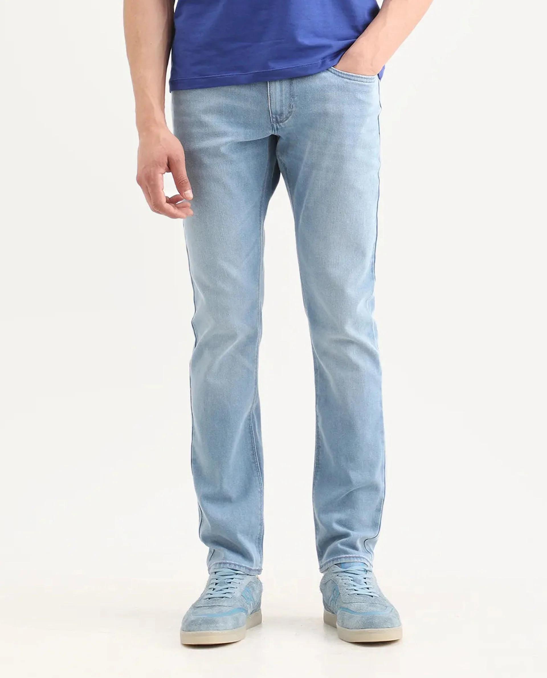 Rare Rabbit Men's Aby Light Blue Cotton Blend Fabric Hawk Slim Fit Plain Jeans - Image 9