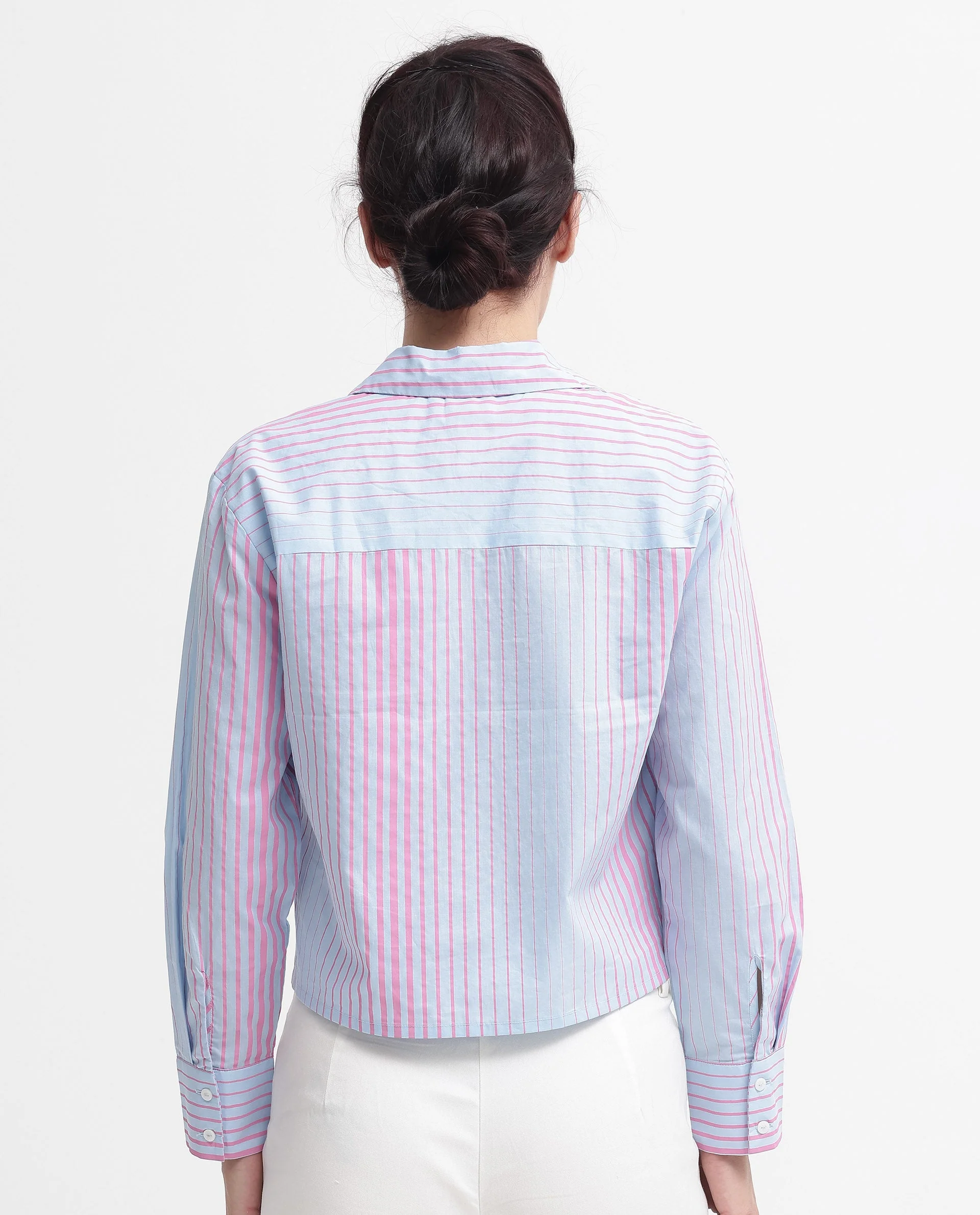 Rareism Women's Abylay Light Purple Drop Collar Striped Cuffed Sleeve Regular Fit Top - Image 10