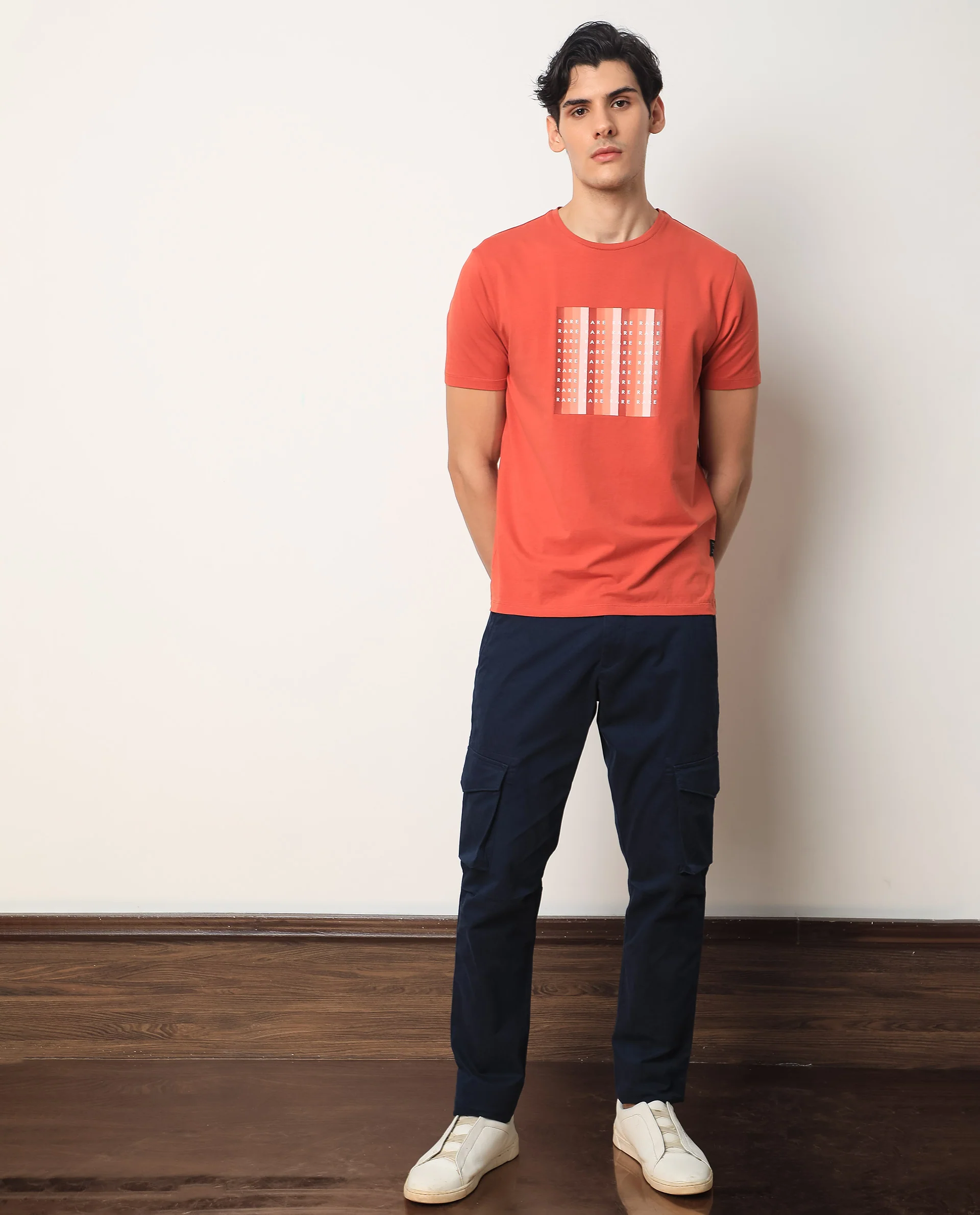 Rare Rabbit Men's Acia Rust Cotton Graphic Print Slim Fit Half Sleeve Crew Neck T-Shirt - Image 2