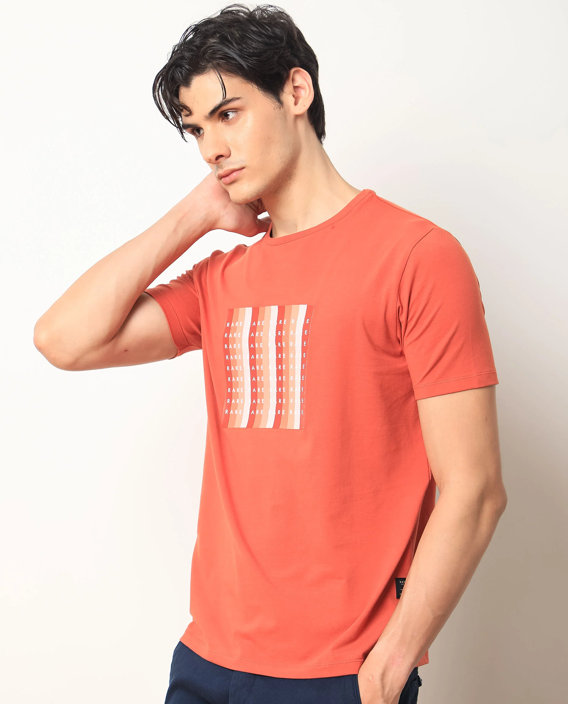 Rare Rabbit Men's Acia Rust Cotton Graphic Print Slim Fit Half Sleeve Crew Neck T-Shirt - Image 6