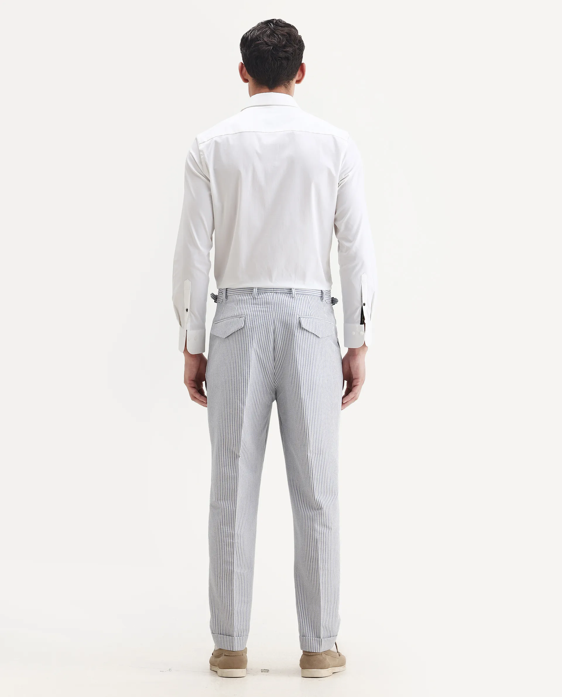 Rare Rabbit Men's Ace Light Blue Polyester Blend Striped Print Relaxed Fit Trouser - Image 8