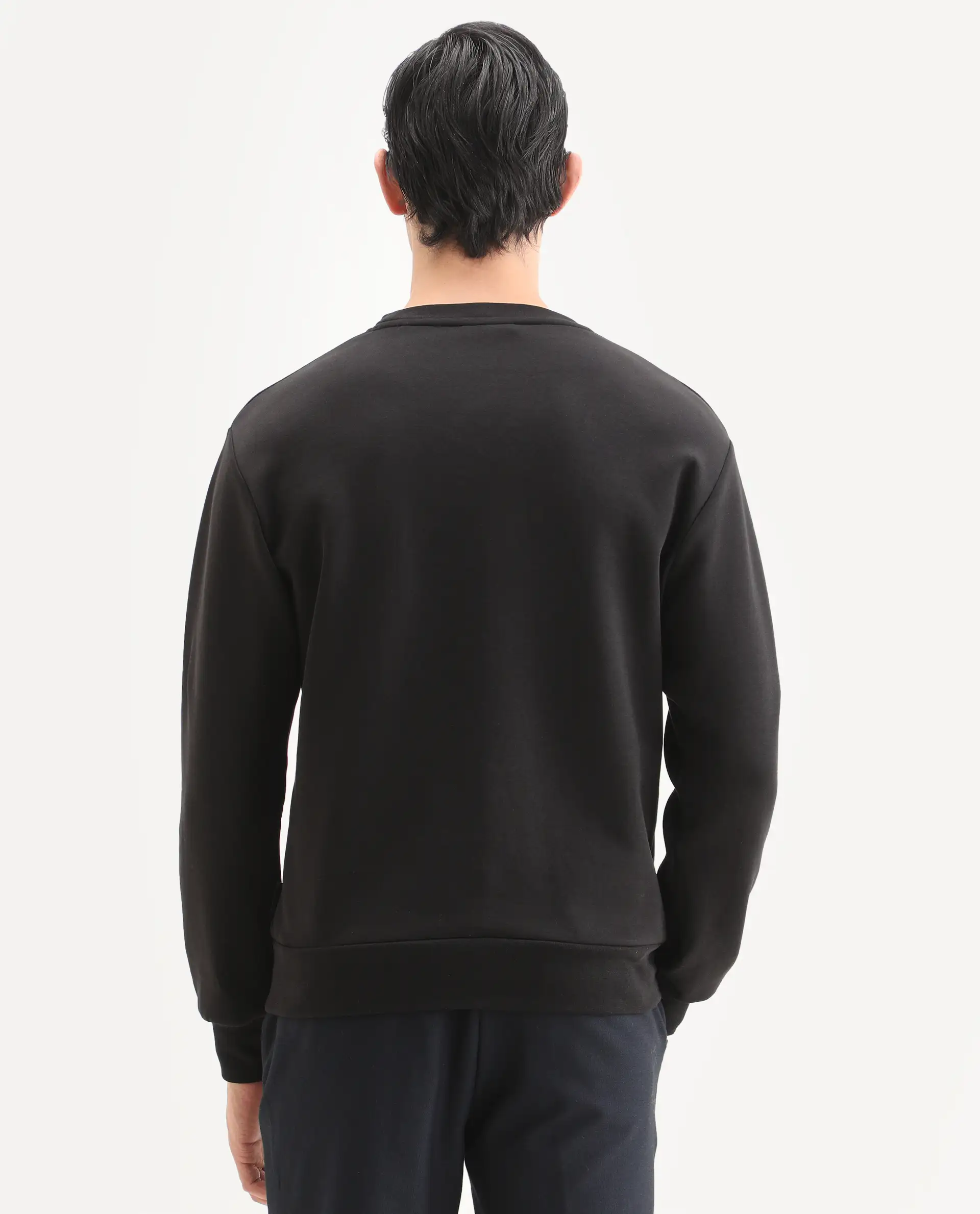 Rare Rabbit Men's Acer Black Cotton Blend Embroidered Relaxed Fit Full Sleeve Crew Neck Sweatshirt - Image 7