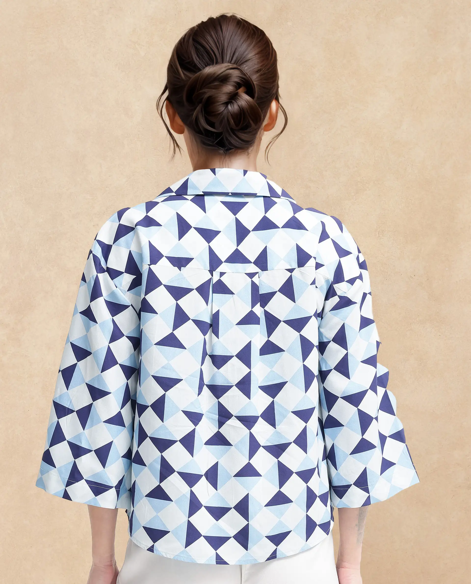 Rareism Women's Acerra Blue Viscose Blend Drop Collar Geometric Print Regular Fit Shirt - Image 7