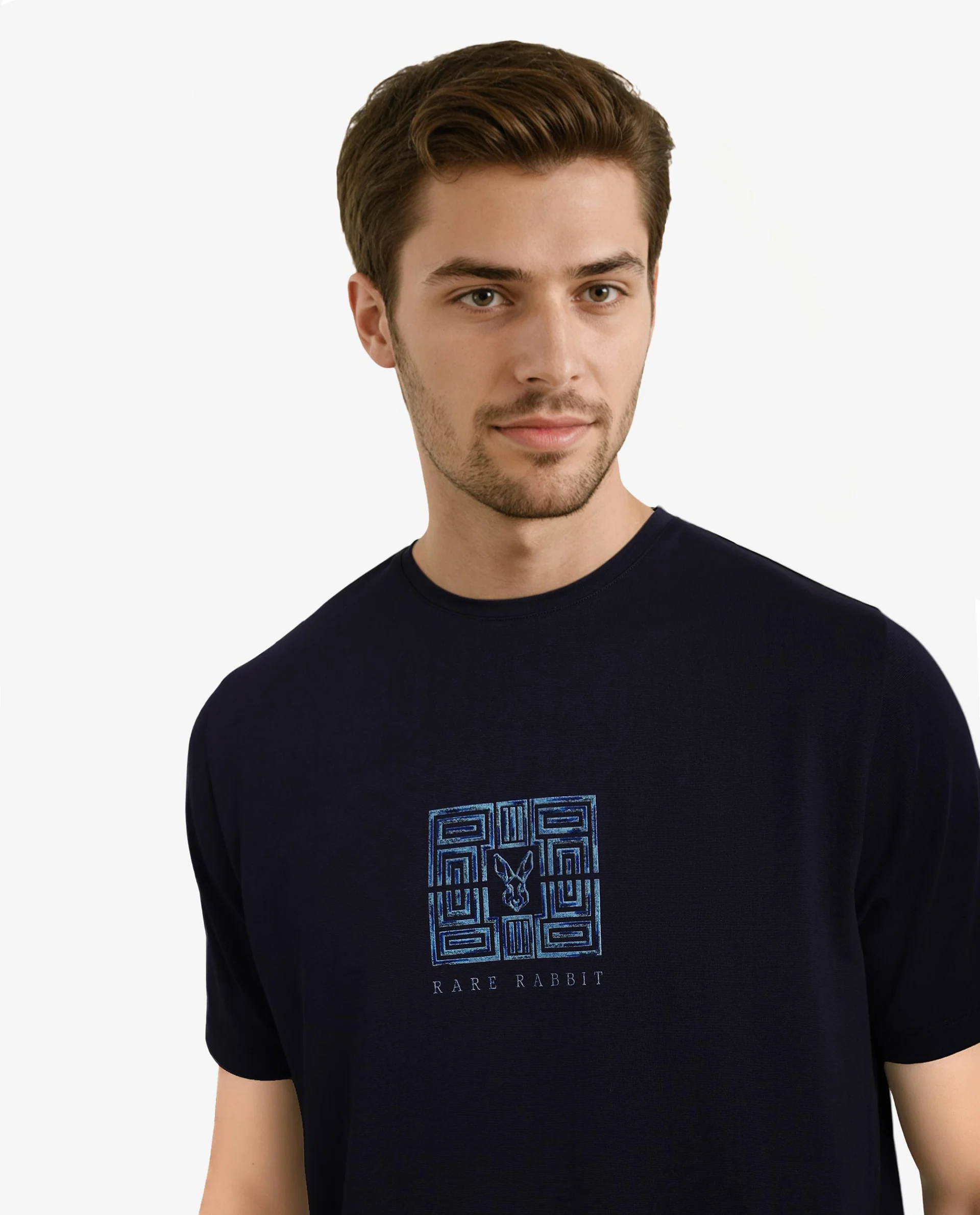 Rare Rabbit Men's Ack Navy Logo Print Regular Fit Half Sleeve Crew Neck T-Shirt - Image 2