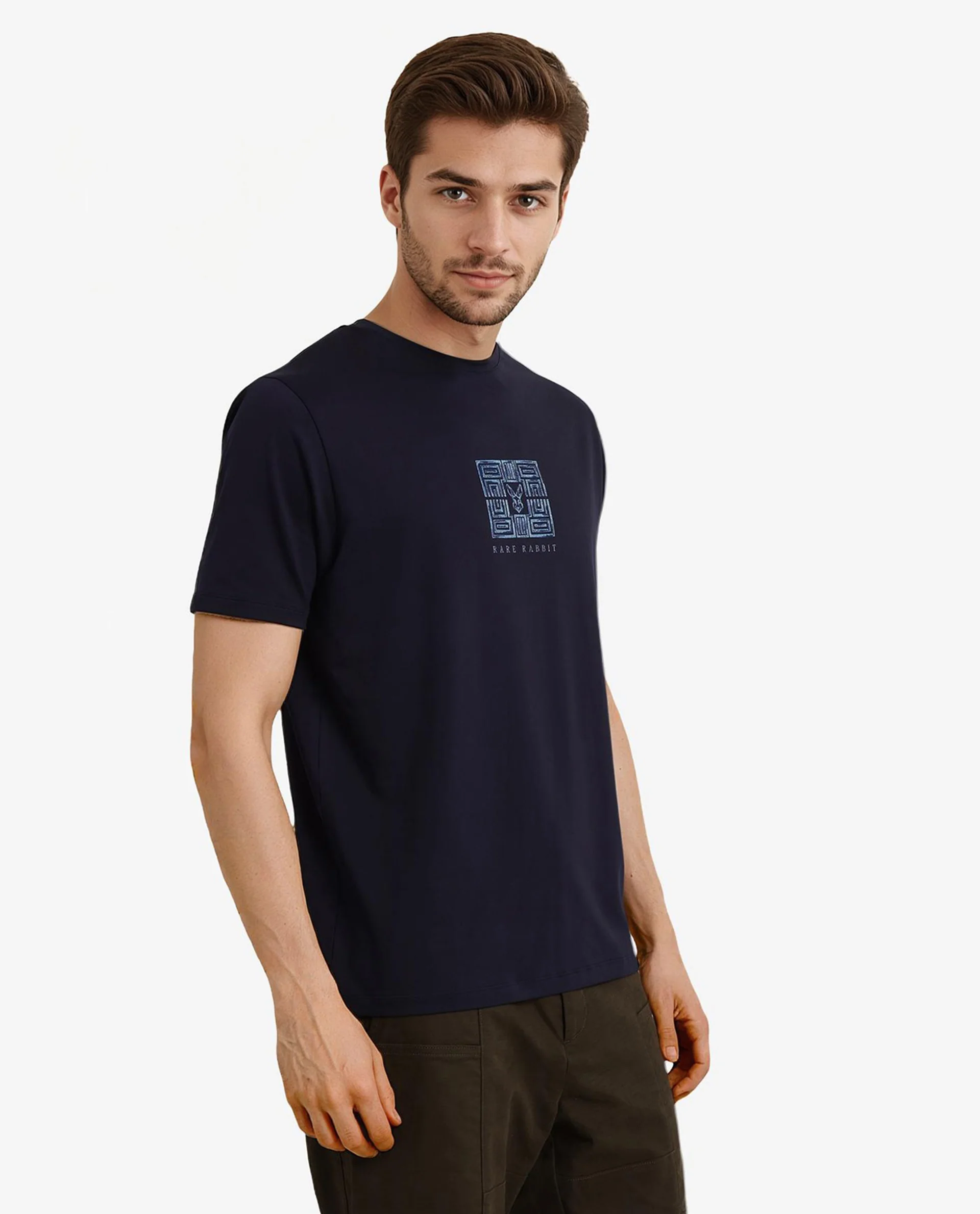 Rare Rabbit Men's Ack Navy Logo Print Regular Fit Half Sleeve Crew Neck T-Shirt - Image 4
